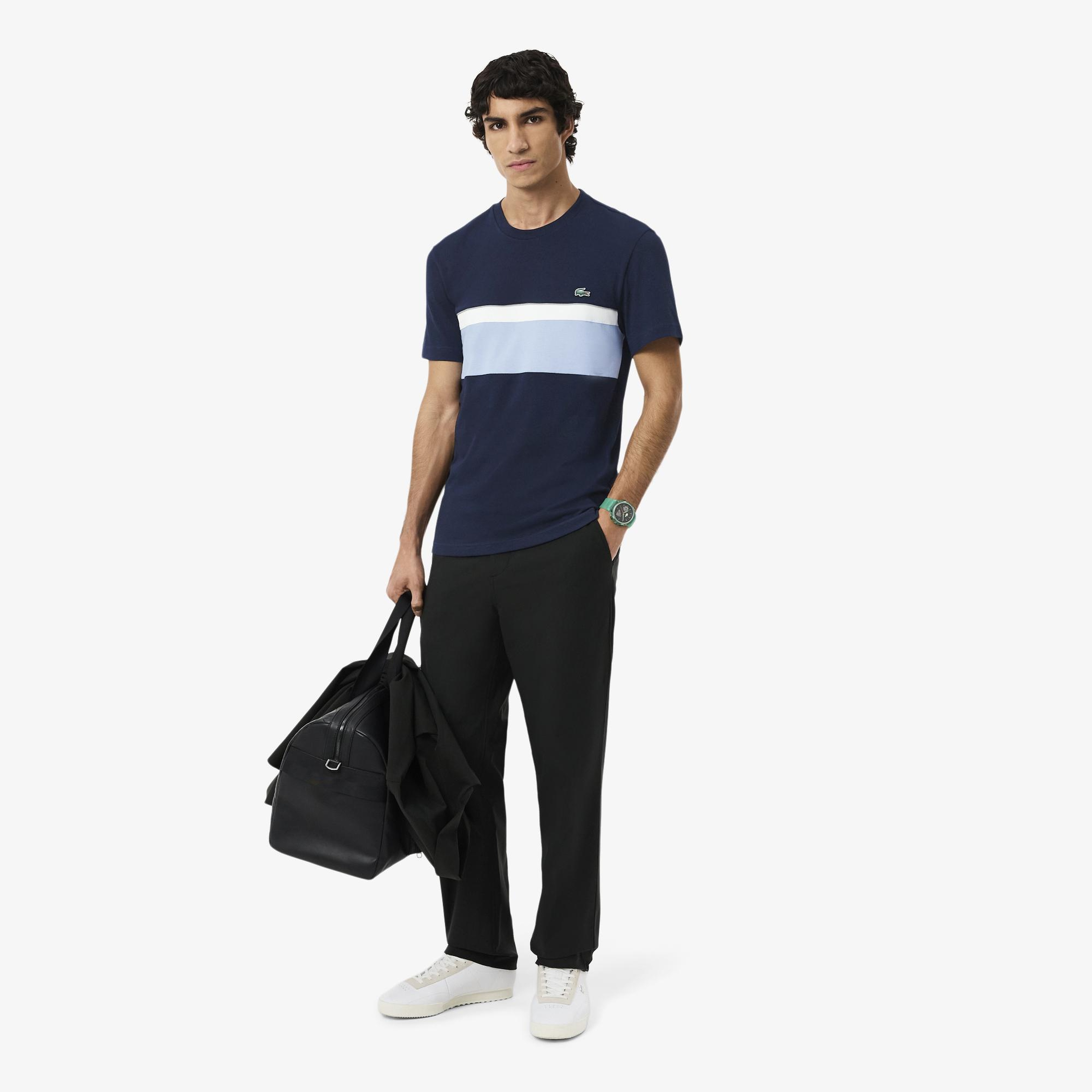 Lacoste Erkek Regular Fit Bisiklet Yaka Renk Bloklu Lacivert T-Shirt