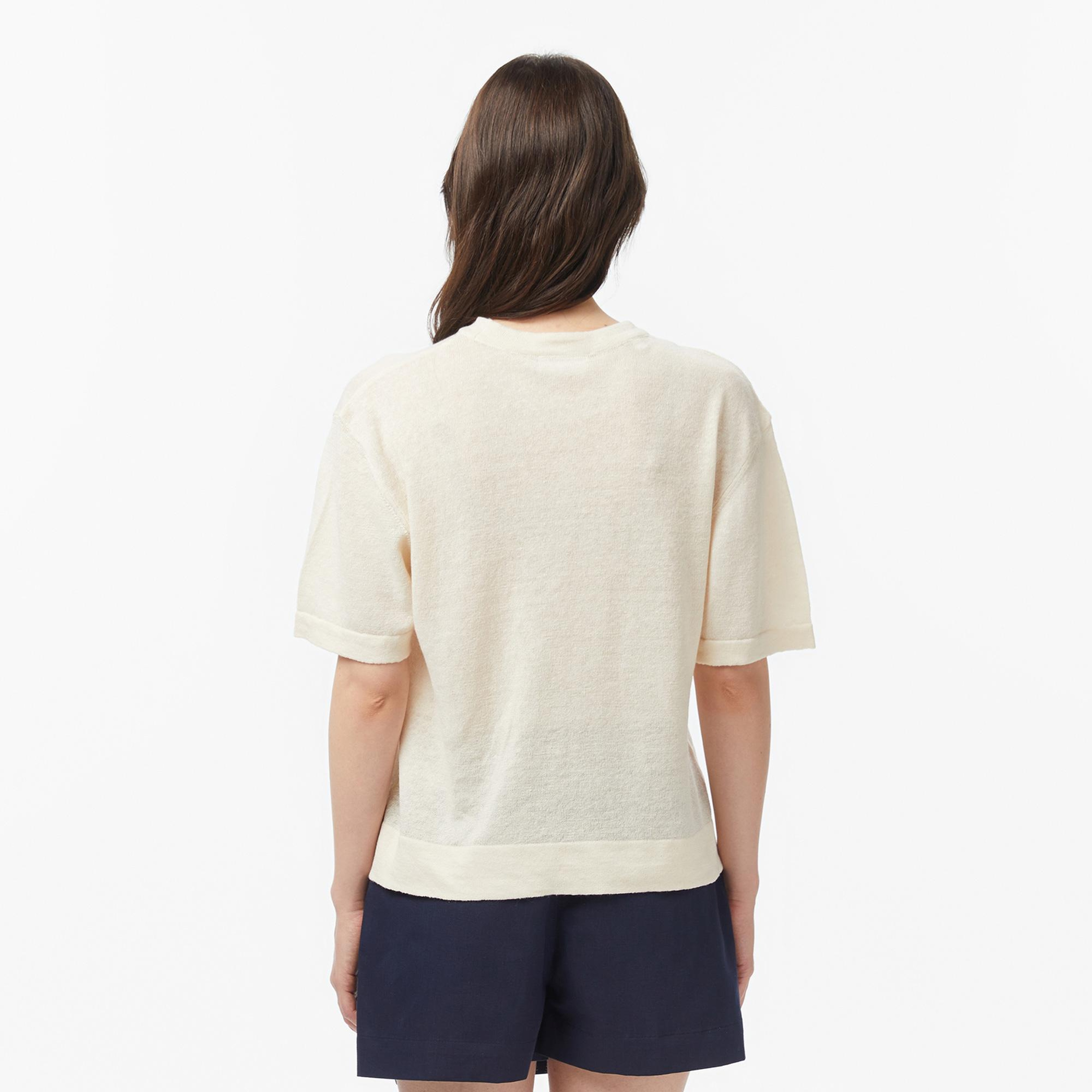 Lacoste Kadın Relaxed Fit Truvakar Kollu Bisiklet Yaka Keten Bej Triko