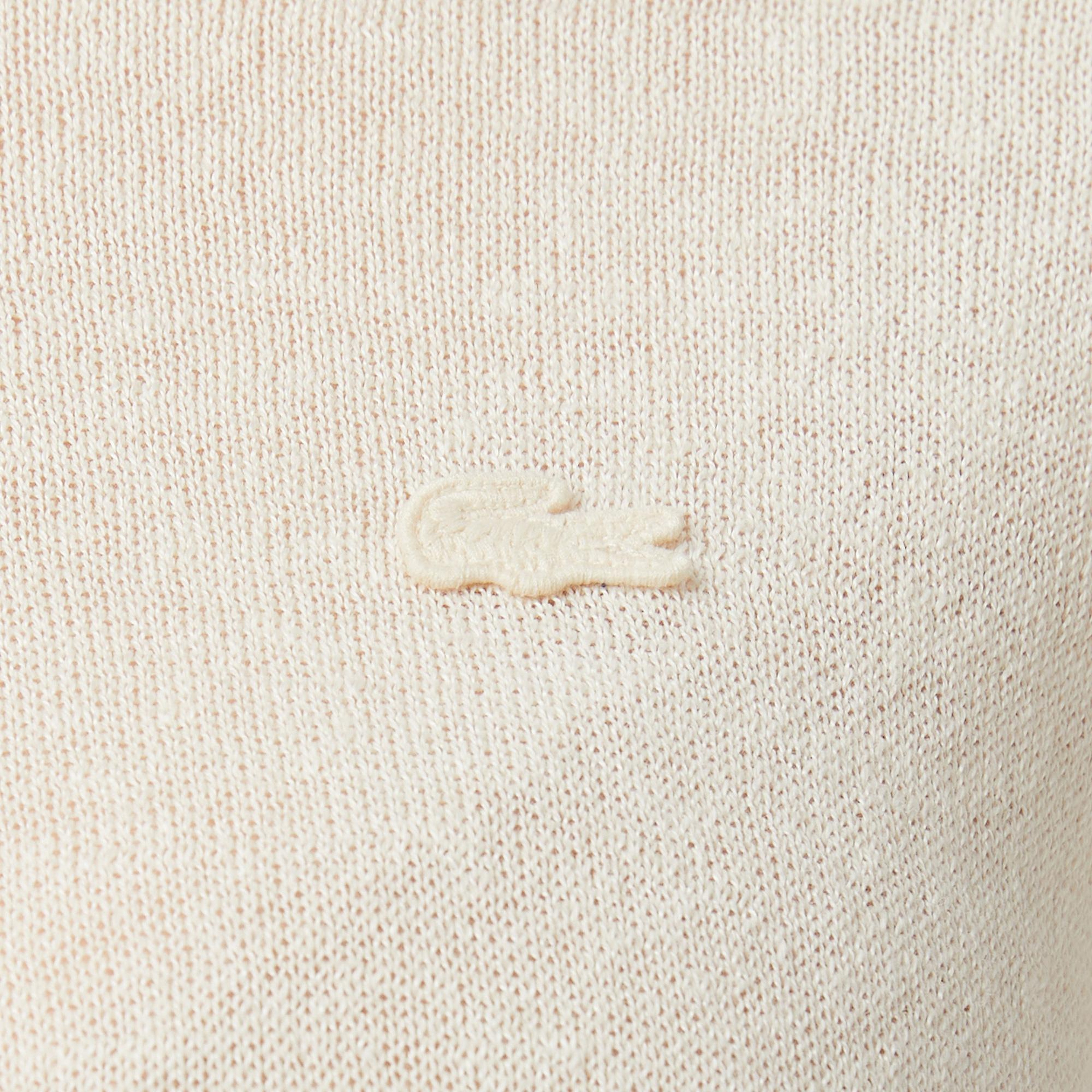 Lacoste Kadın Relaxed Fit Truvakar Kollu Bisiklet Yaka Keten Bej Triko