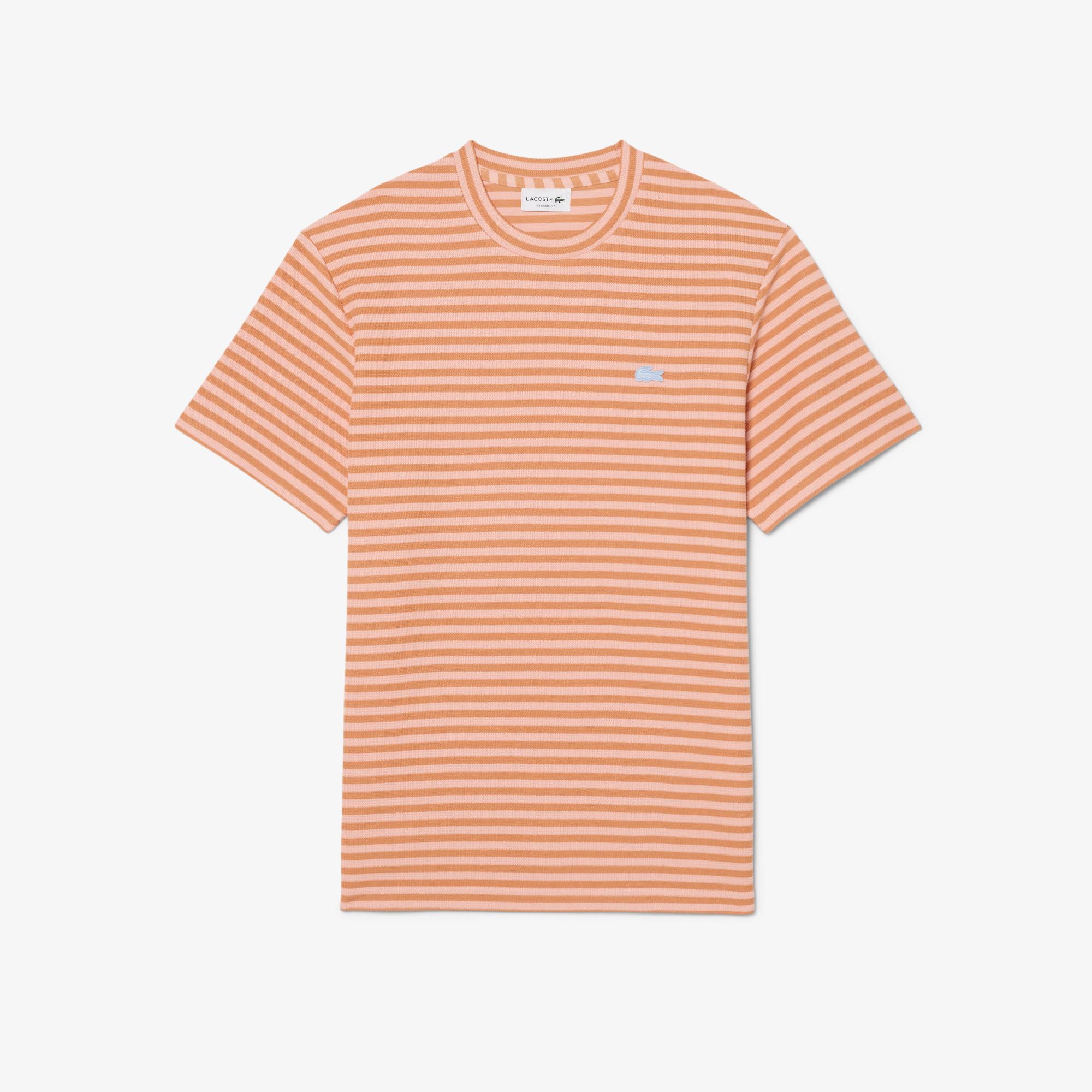 Lacoste Erkek Classic Fit Bisiklet Yaka Çizgili Turuncu T-Shirt