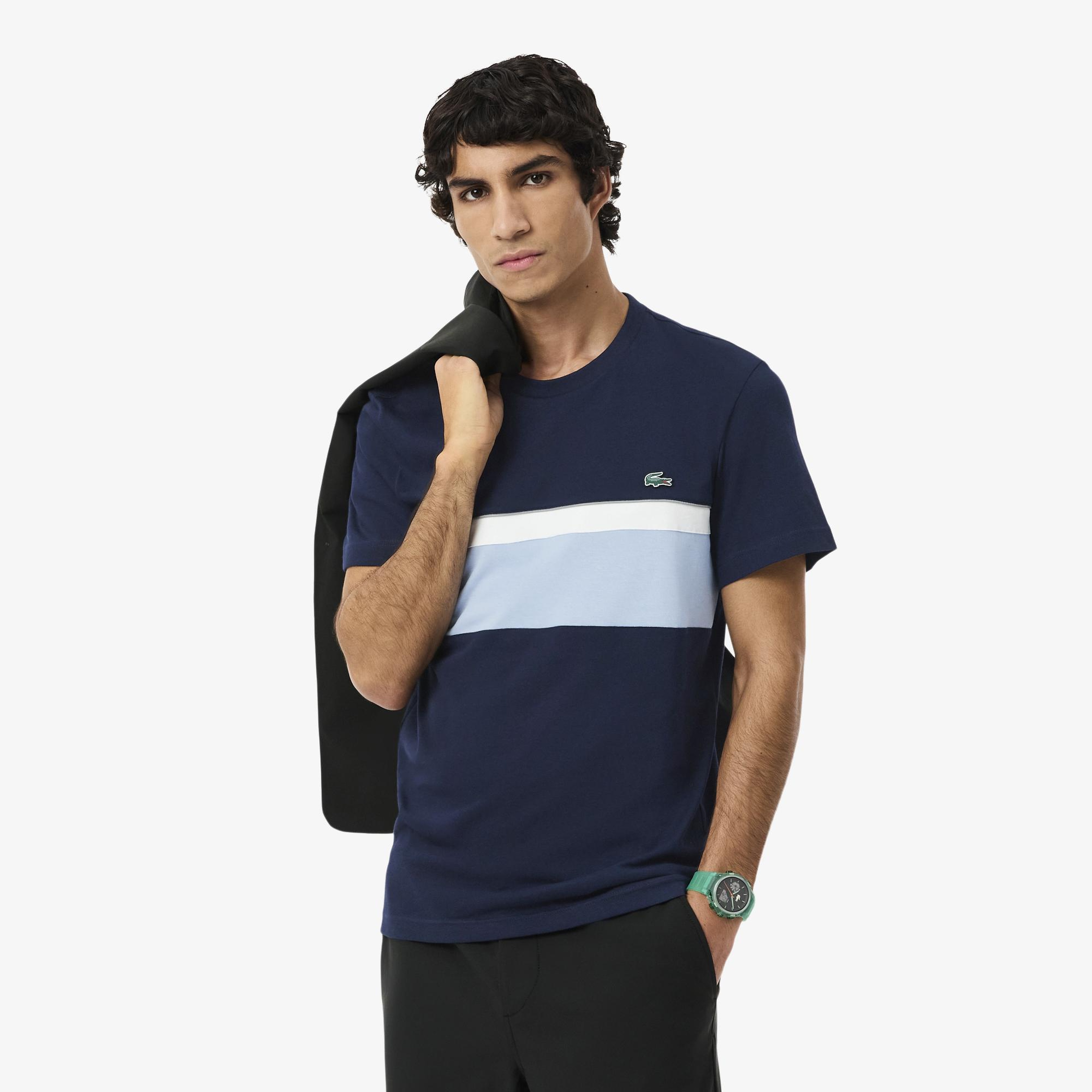 Lacoste Erkek Regular Fit Bisiklet Yaka Renk Bloklu Lacivert T-Shirt