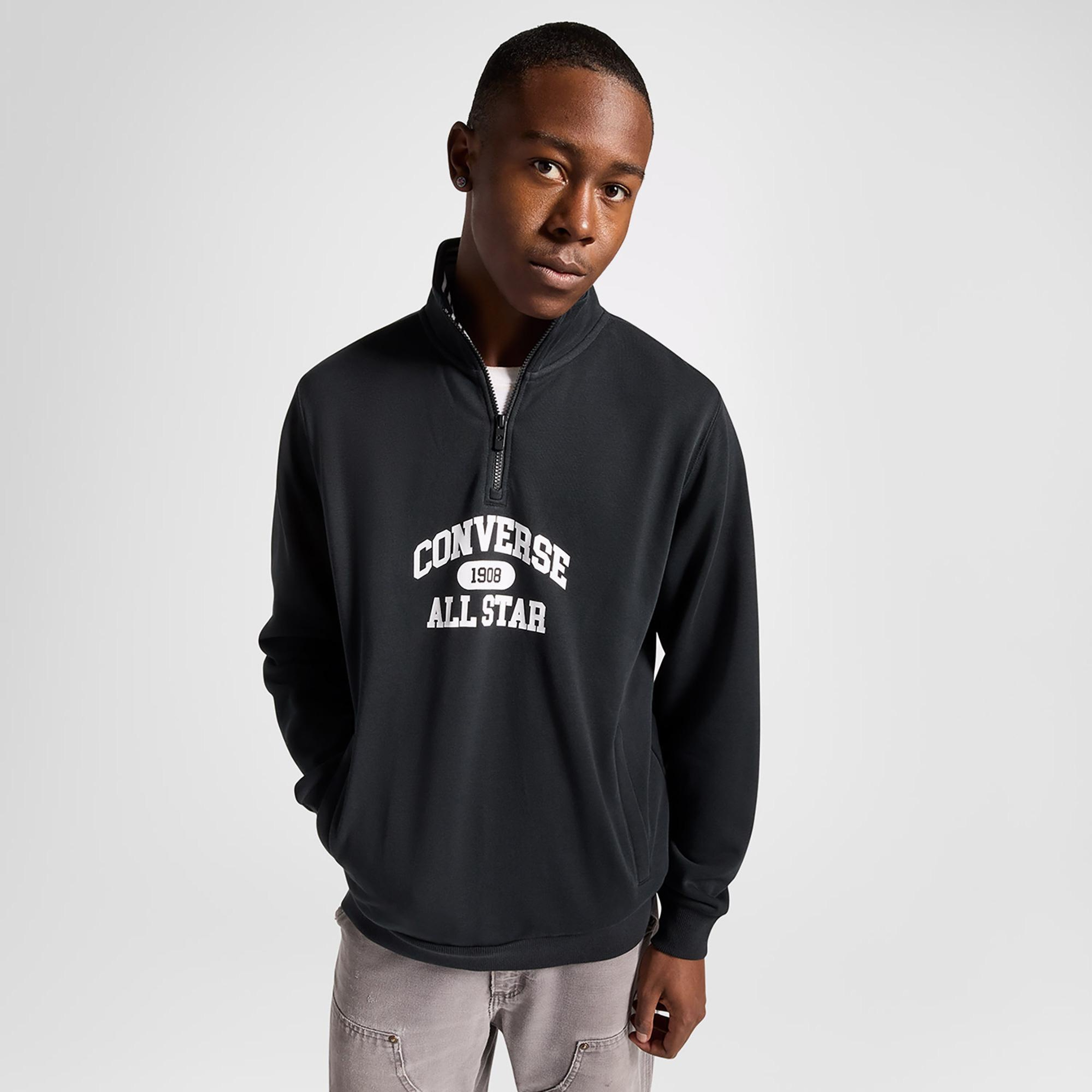 Converse Erkek Yarım Fermuarlı Siyah Sweatshirt