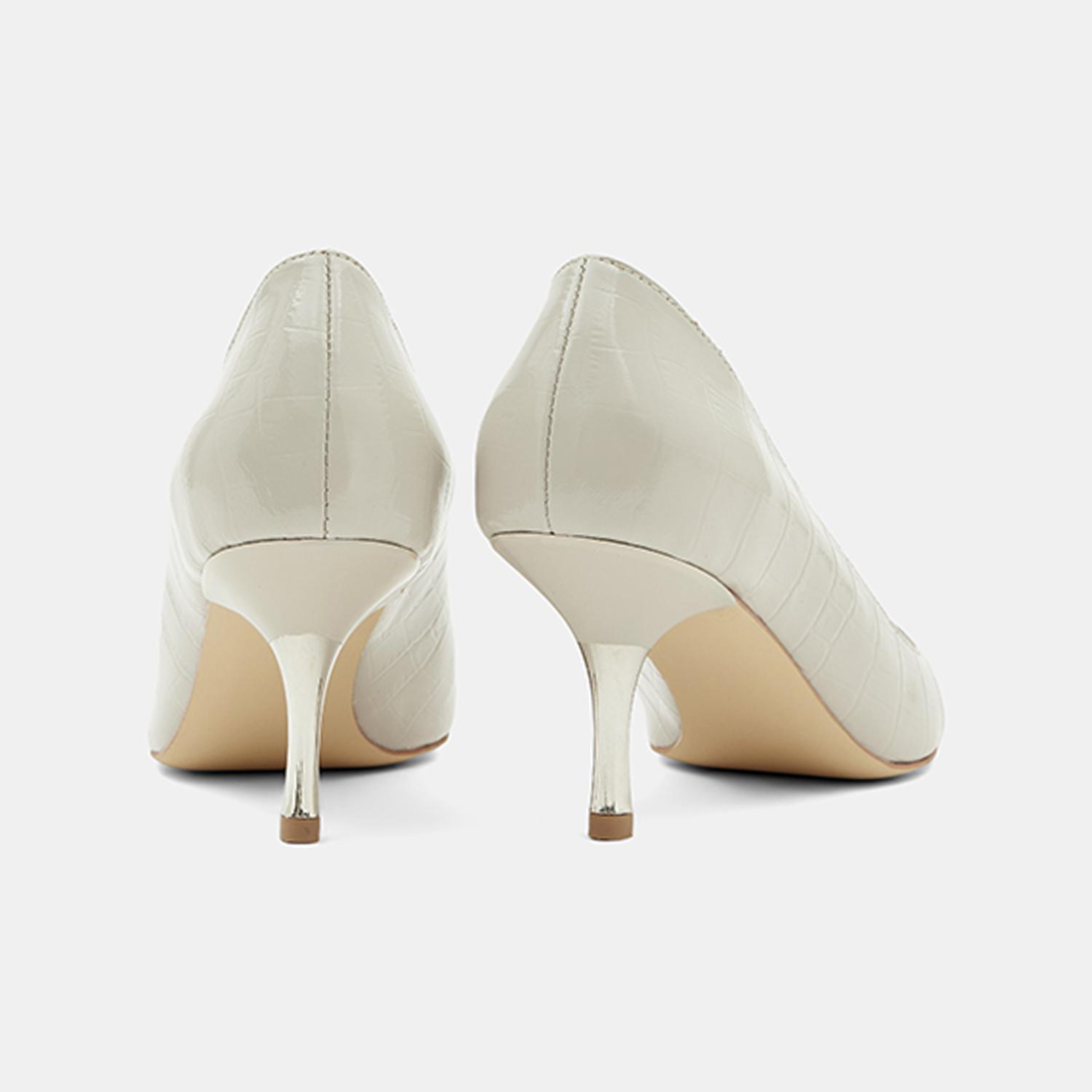 Kadın Bej Kroko Baskılı Sivri Burunlu Deri Stiletto