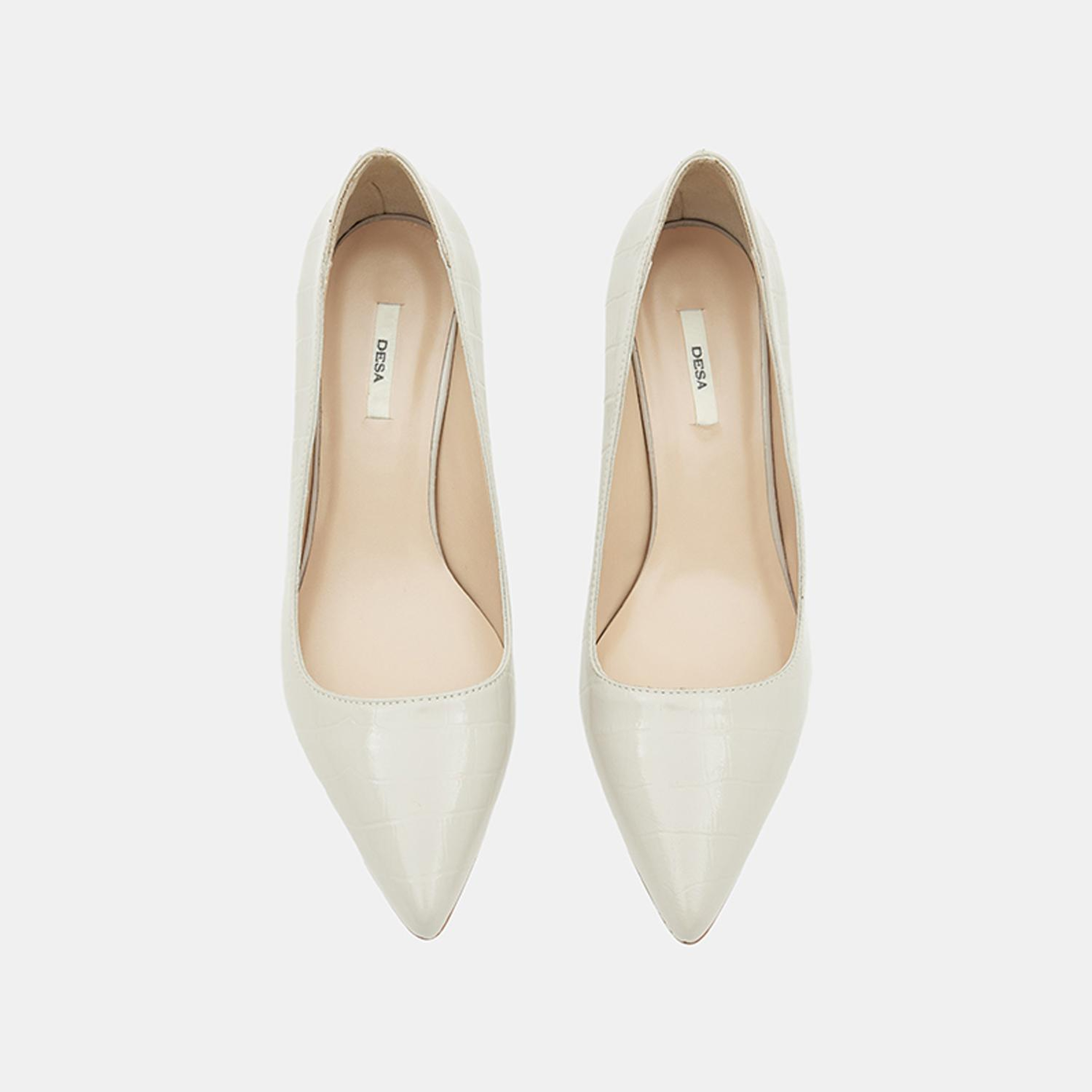 Kadın Bej Kroko Baskılı Sivri Burunlu Deri Stiletto