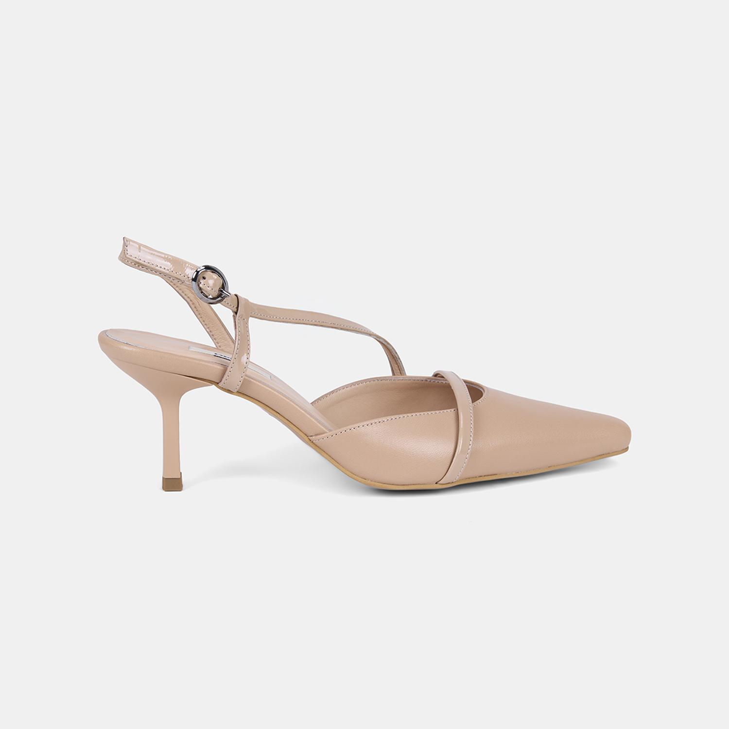 Kadın Ten Slingback Sivri Burunlu İnce Topuklu Deri Stiletto