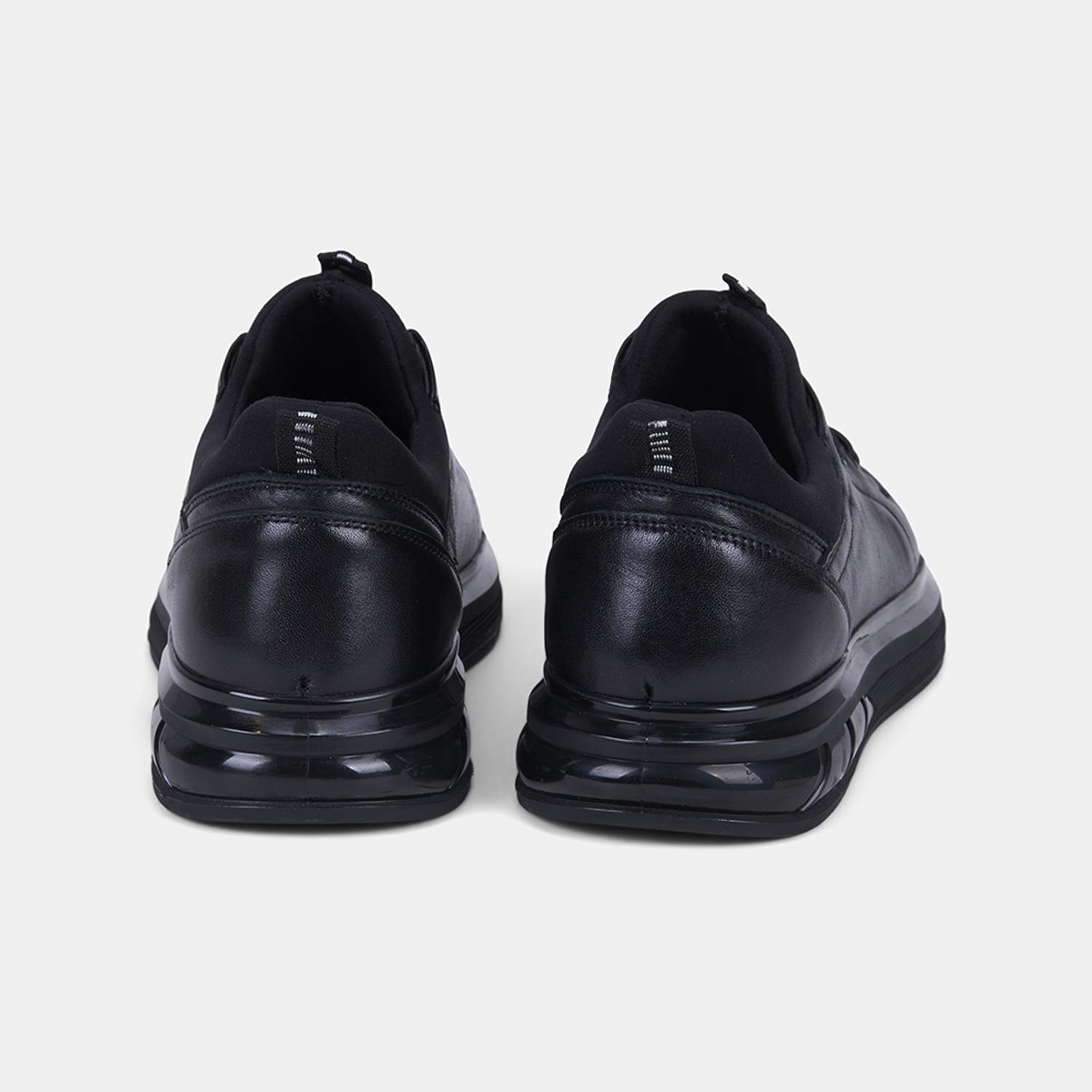 Erkek Siyah Lastik Bağcıklı Deri Sneaker