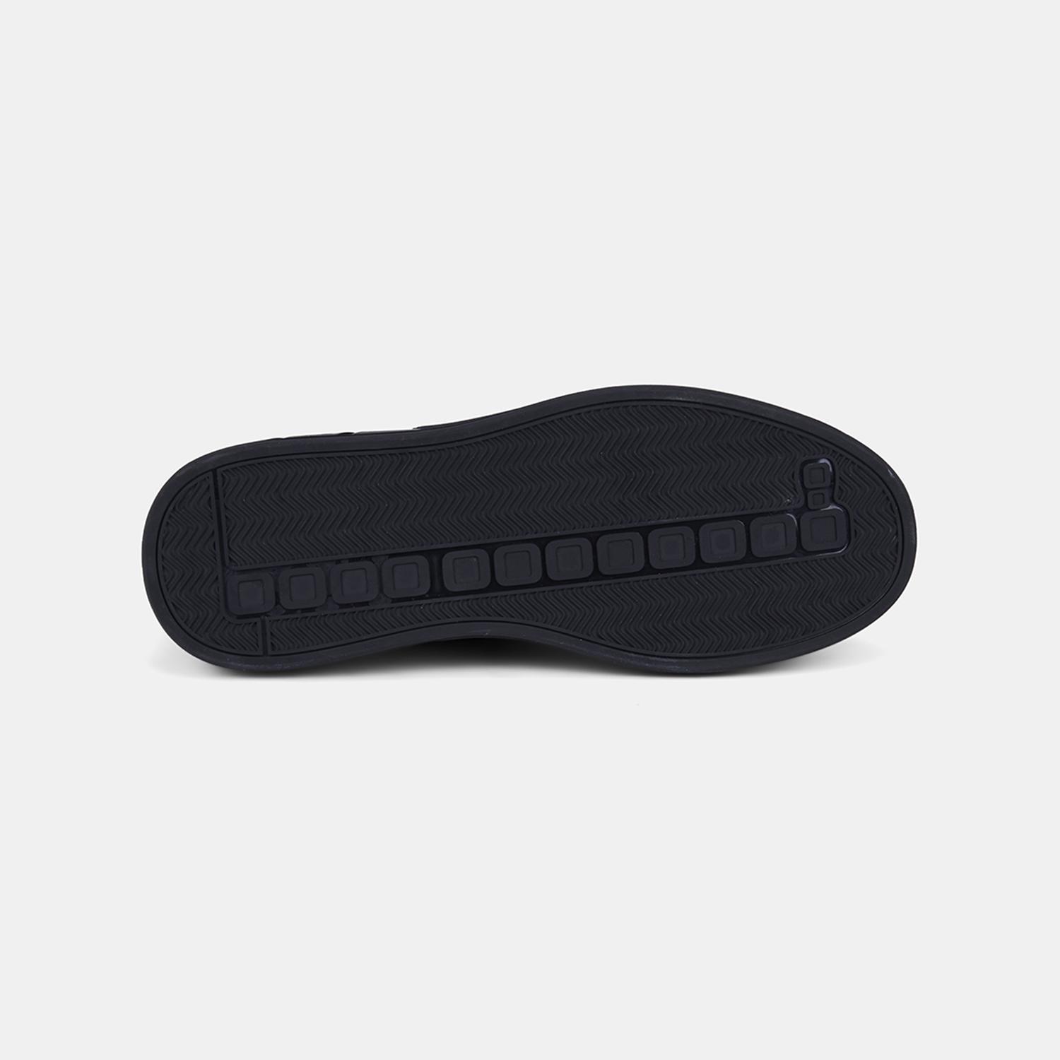 Erkek Siyah Lastik Bağcıklı Deri Sneaker