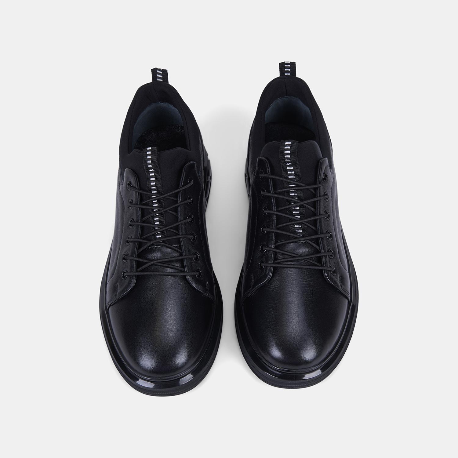Erkek Siyah Lastik Bağcıklı Deri Sneaker