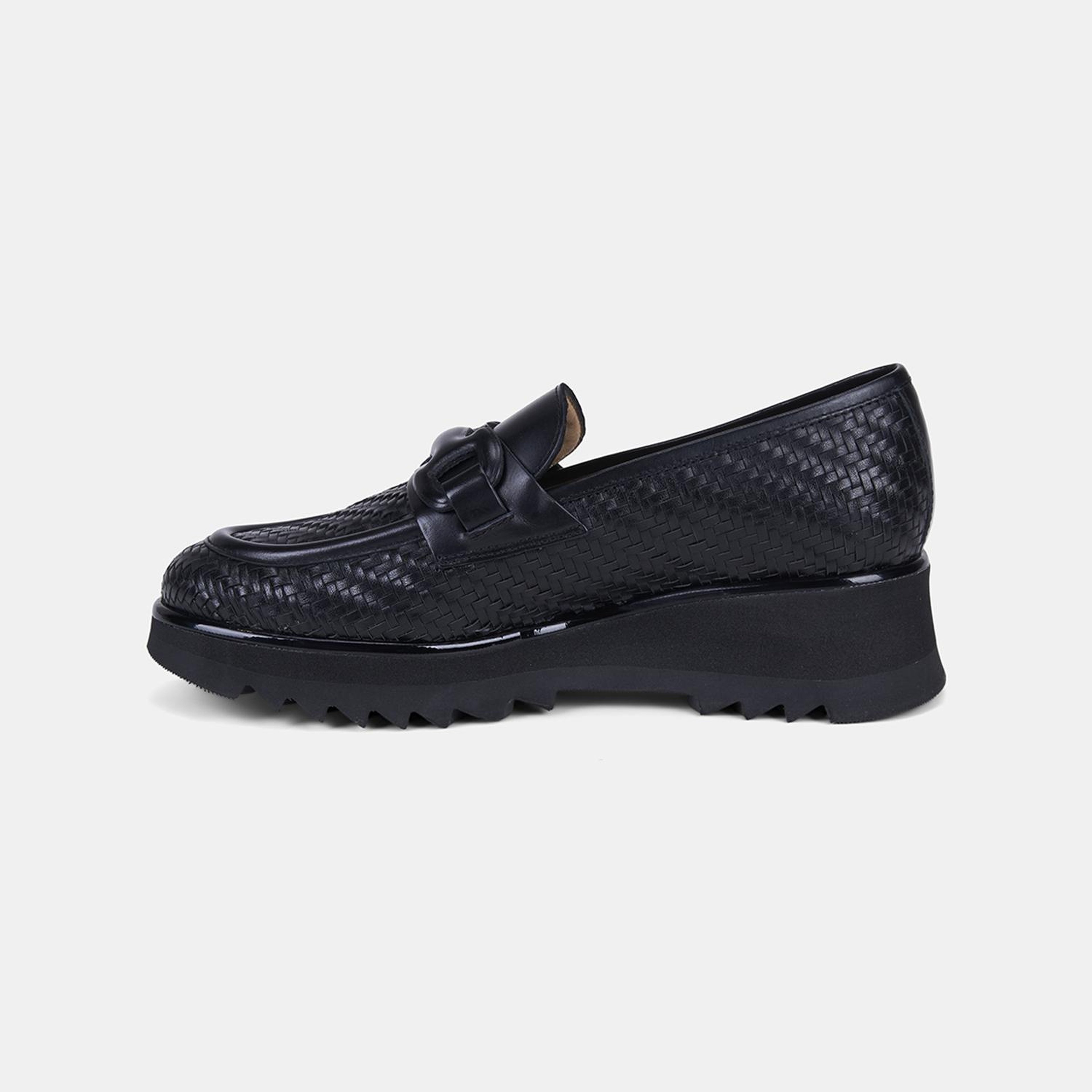 Luca Grossi Kadın Siyah Örgü Desenli Dolgu Topuklu Loafer