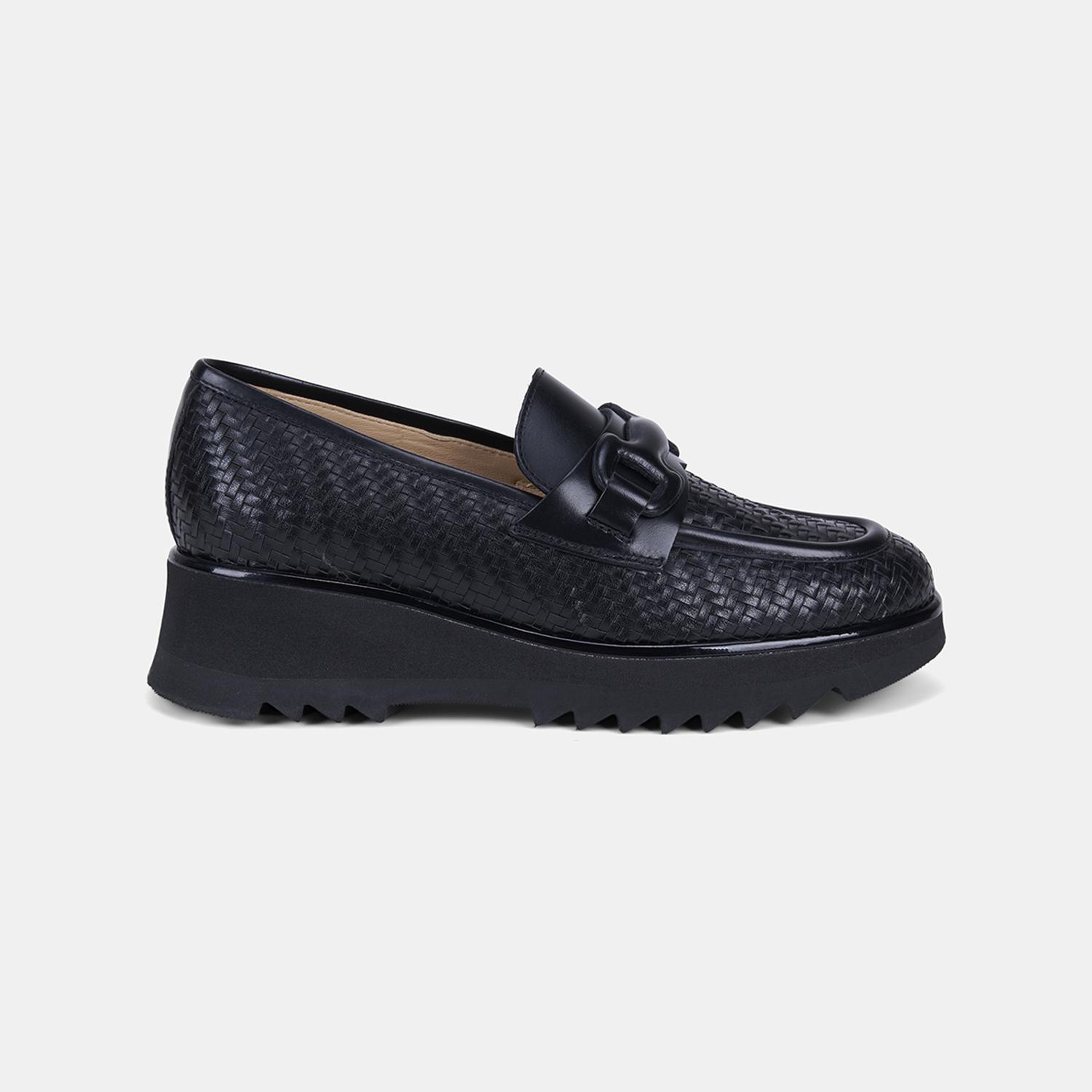 Luca Grossi Kadın Siyah Örgü Desenli Dolgu Topuklu Loafer