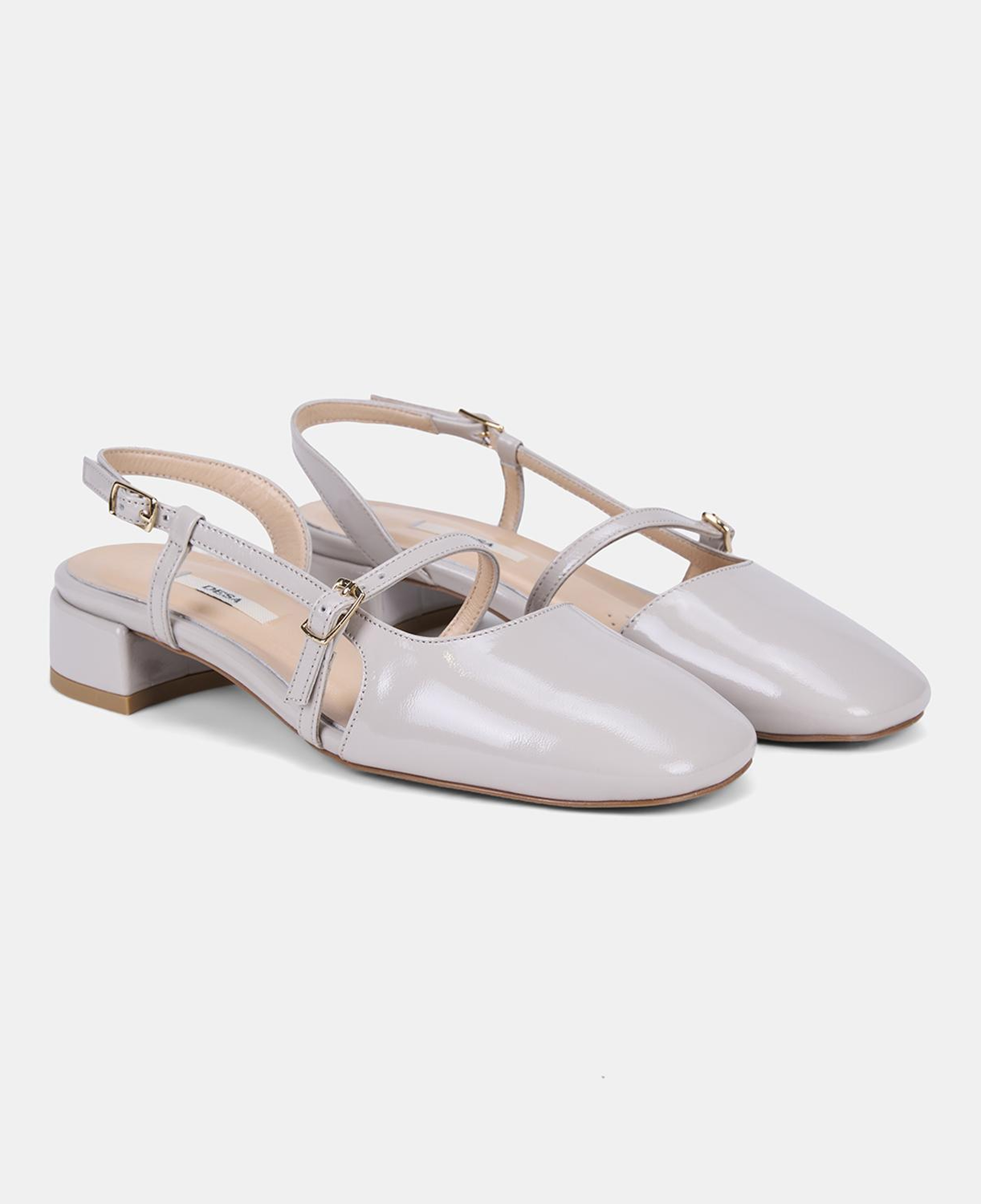 Kadın Bej İnce Bantlı Slingback Kısa Topuklu Rugan Deri Ayakkabı