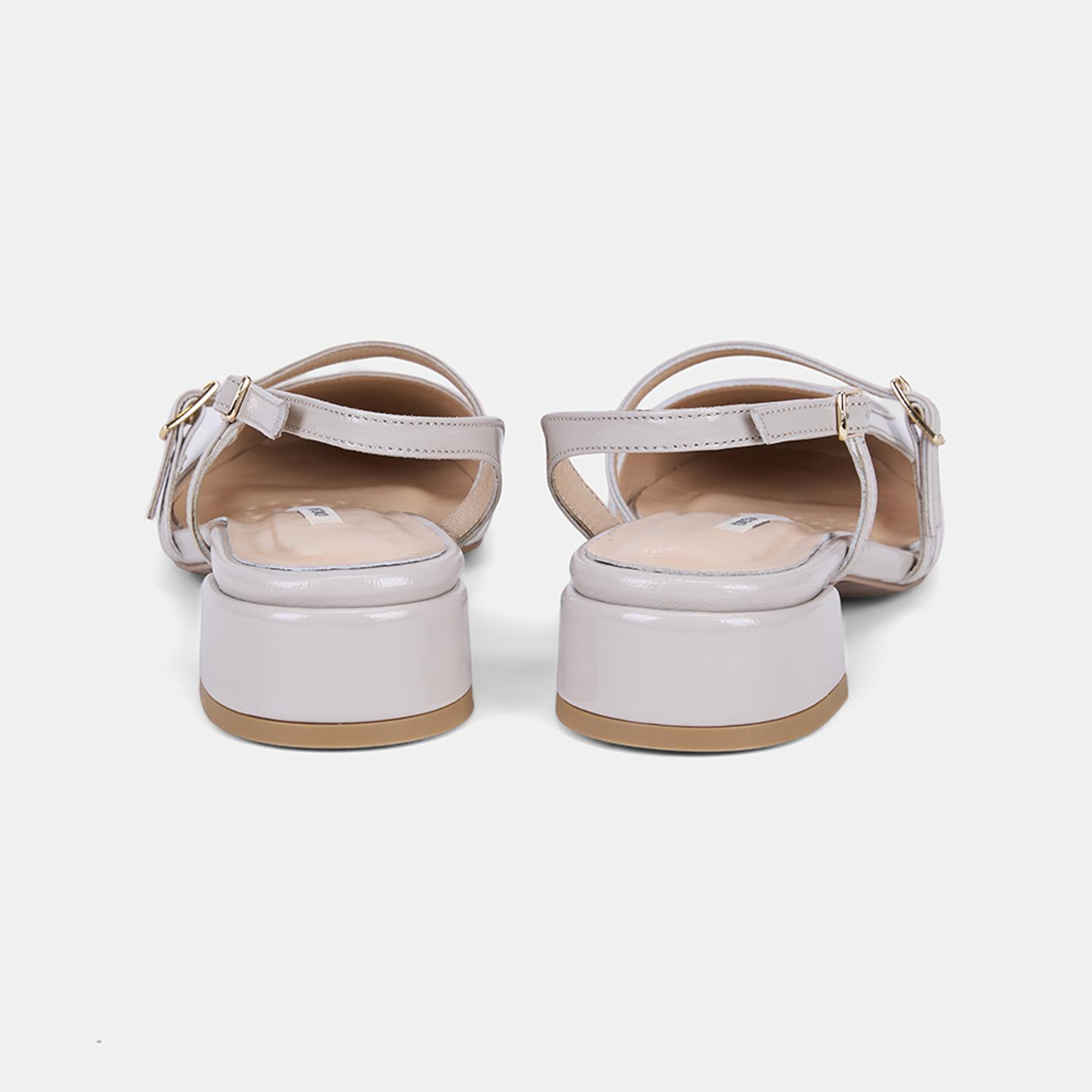 Kadın Bej İnce Bantlı Slingback Kısa Topuklu Rugan Deri Ayakkabı