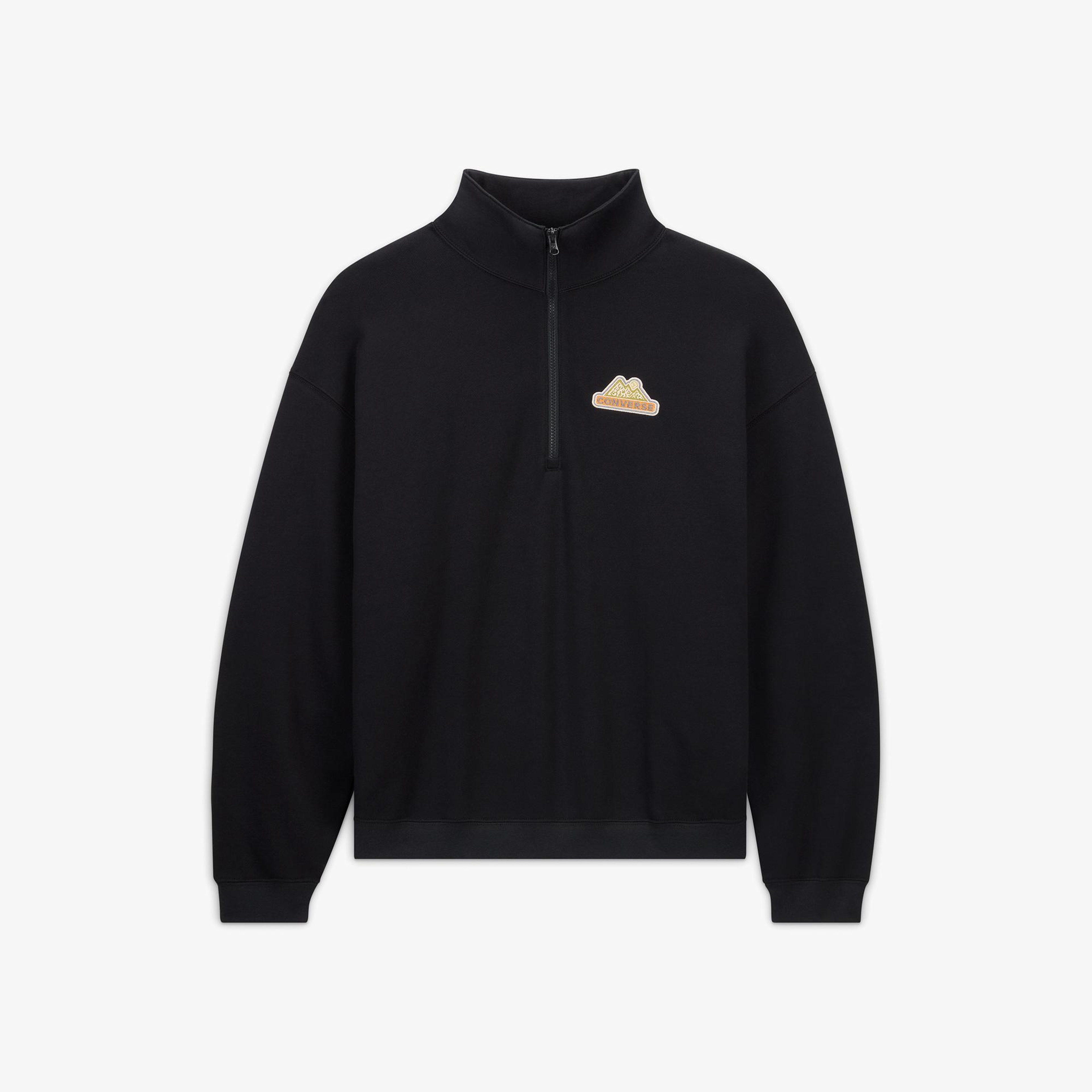 Converse Erkek Loose Fit Yarım Fermuarlı Siyah Sweatshirt