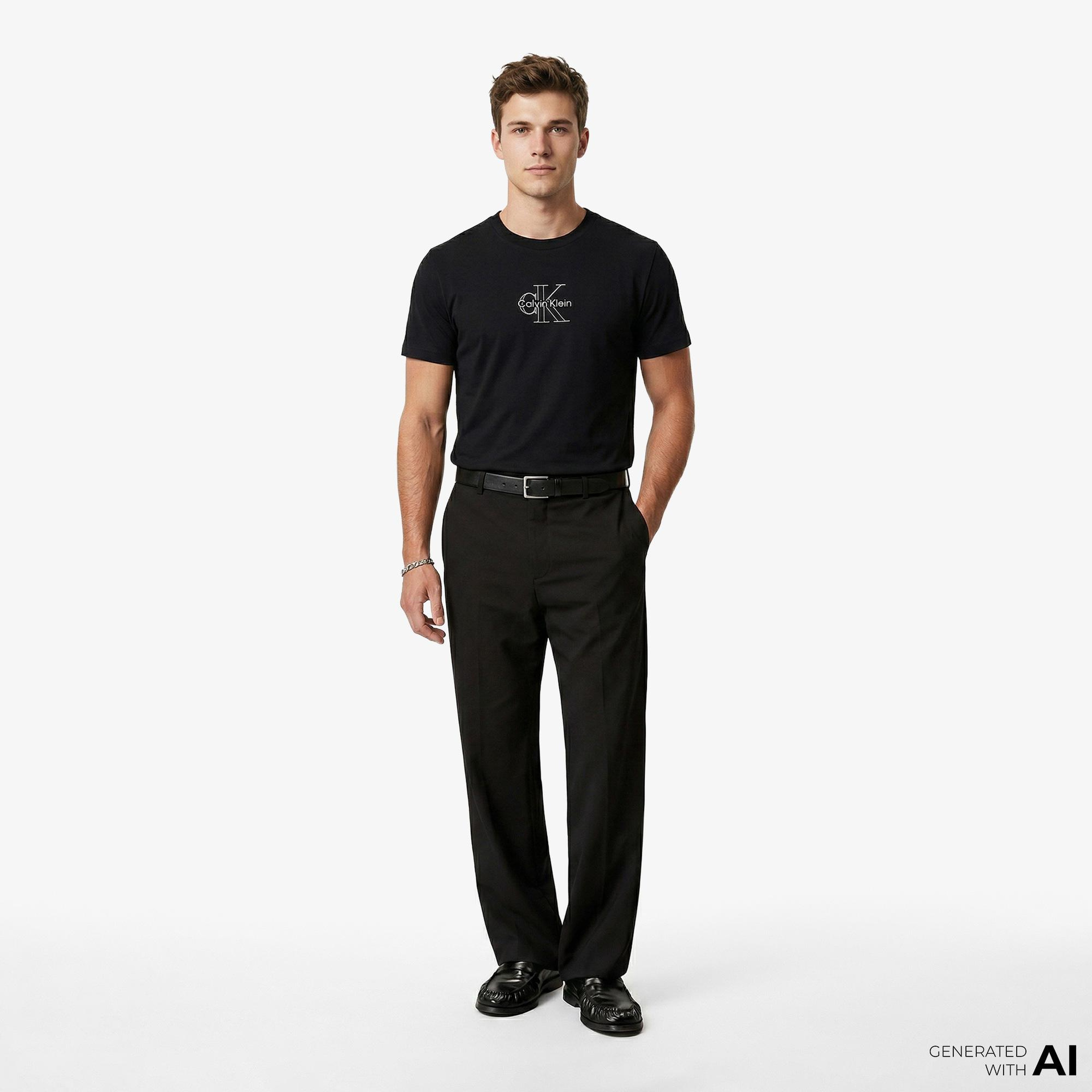 Calvin Klein Classic Foil Monologo Kadın Siyah T-Shirt