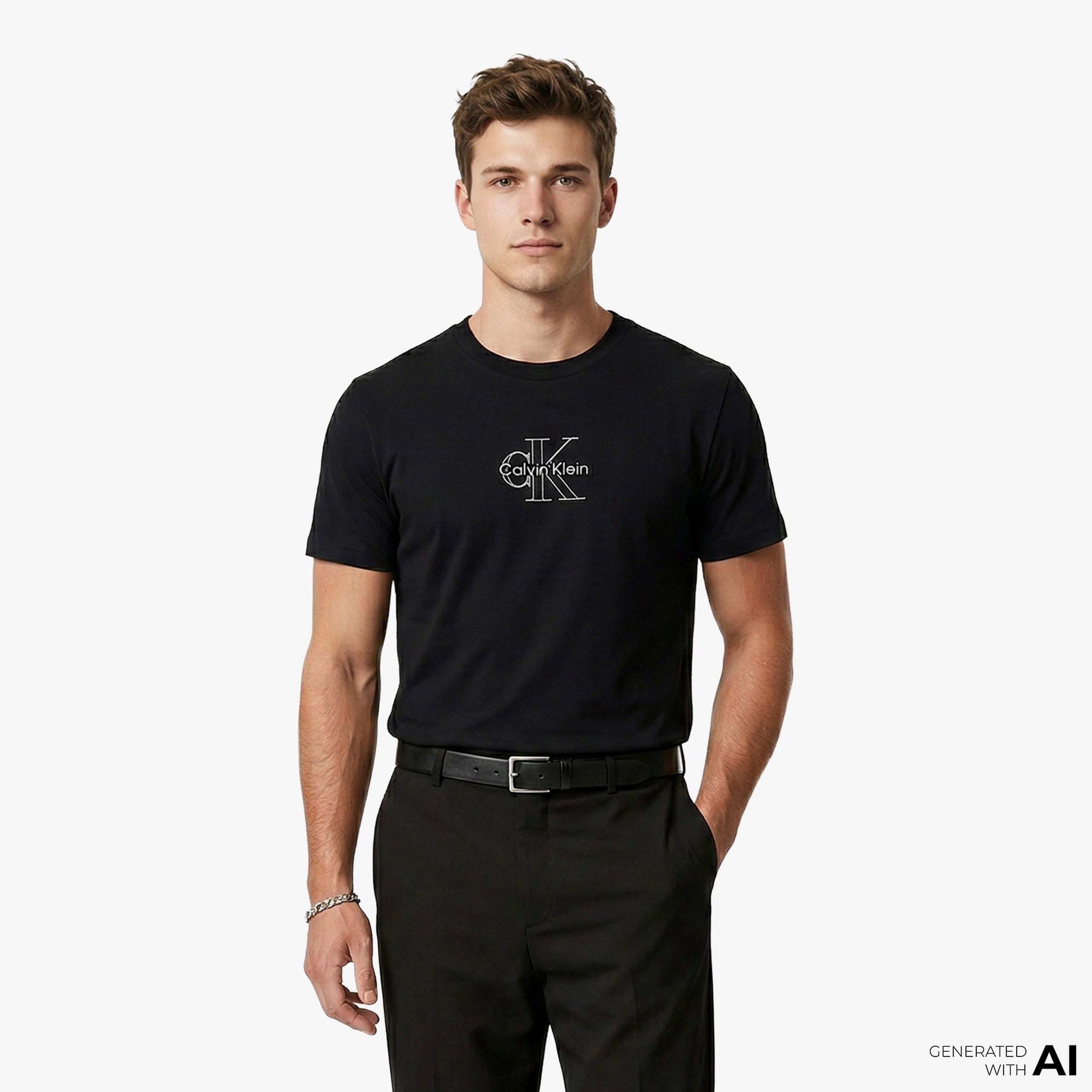 Calvin Klein Classic Foil Monologo Kadın Siyah T-Shirt