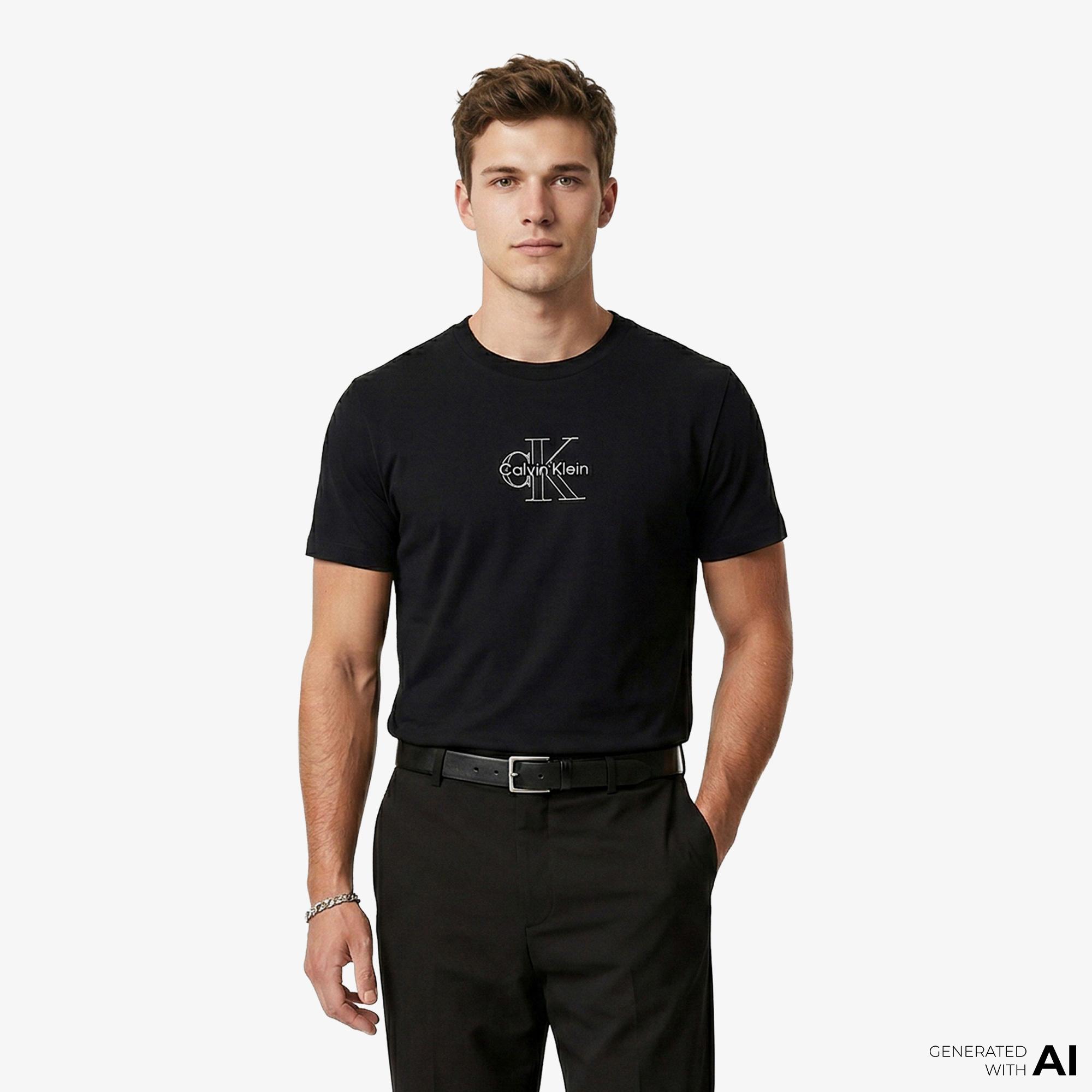 Calvin Klein Classic Foil Monologo Kadın Siyah T-Shirt
