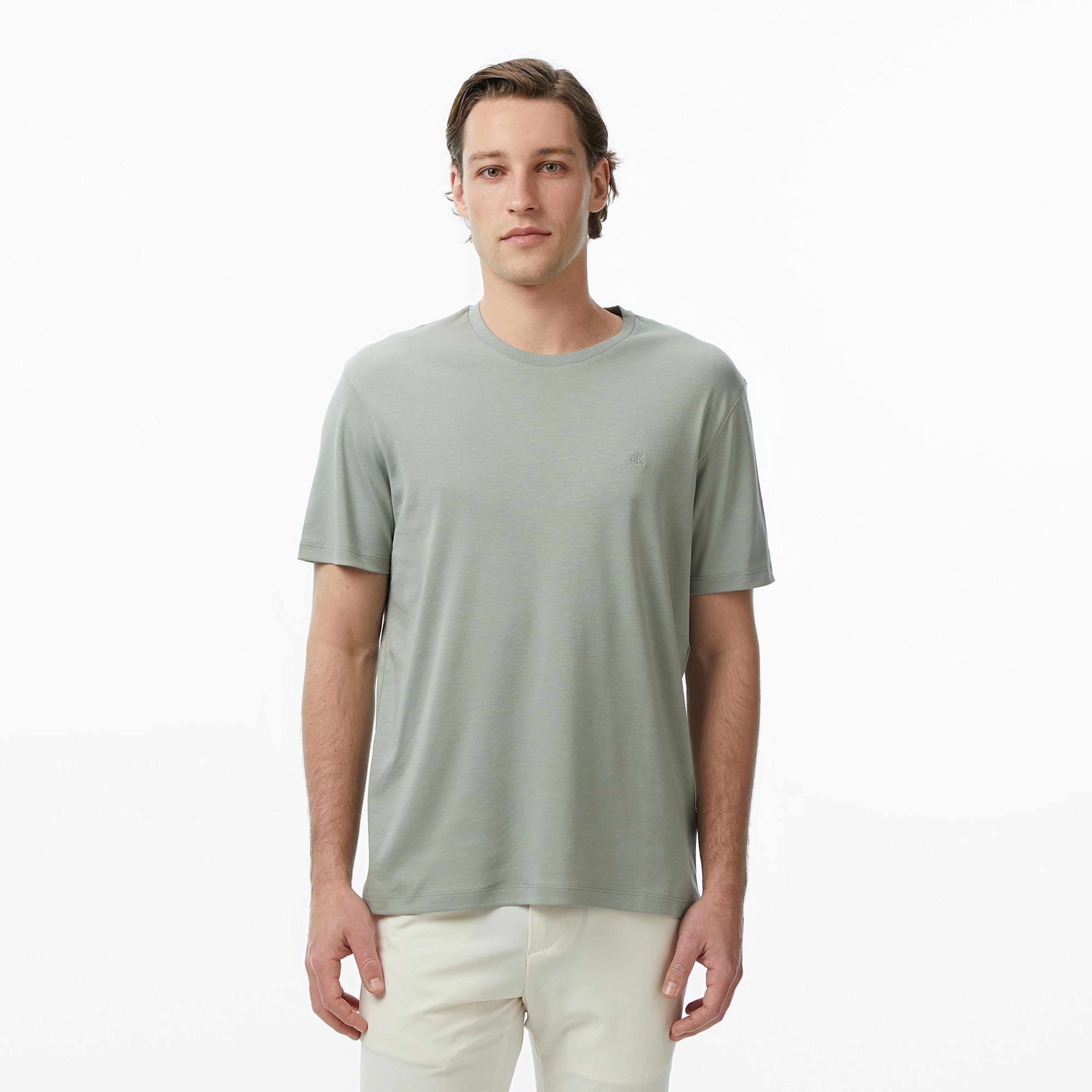Calvin Klein Supima Chest Emblem Crewneck  Erkek Bej T-Shirt