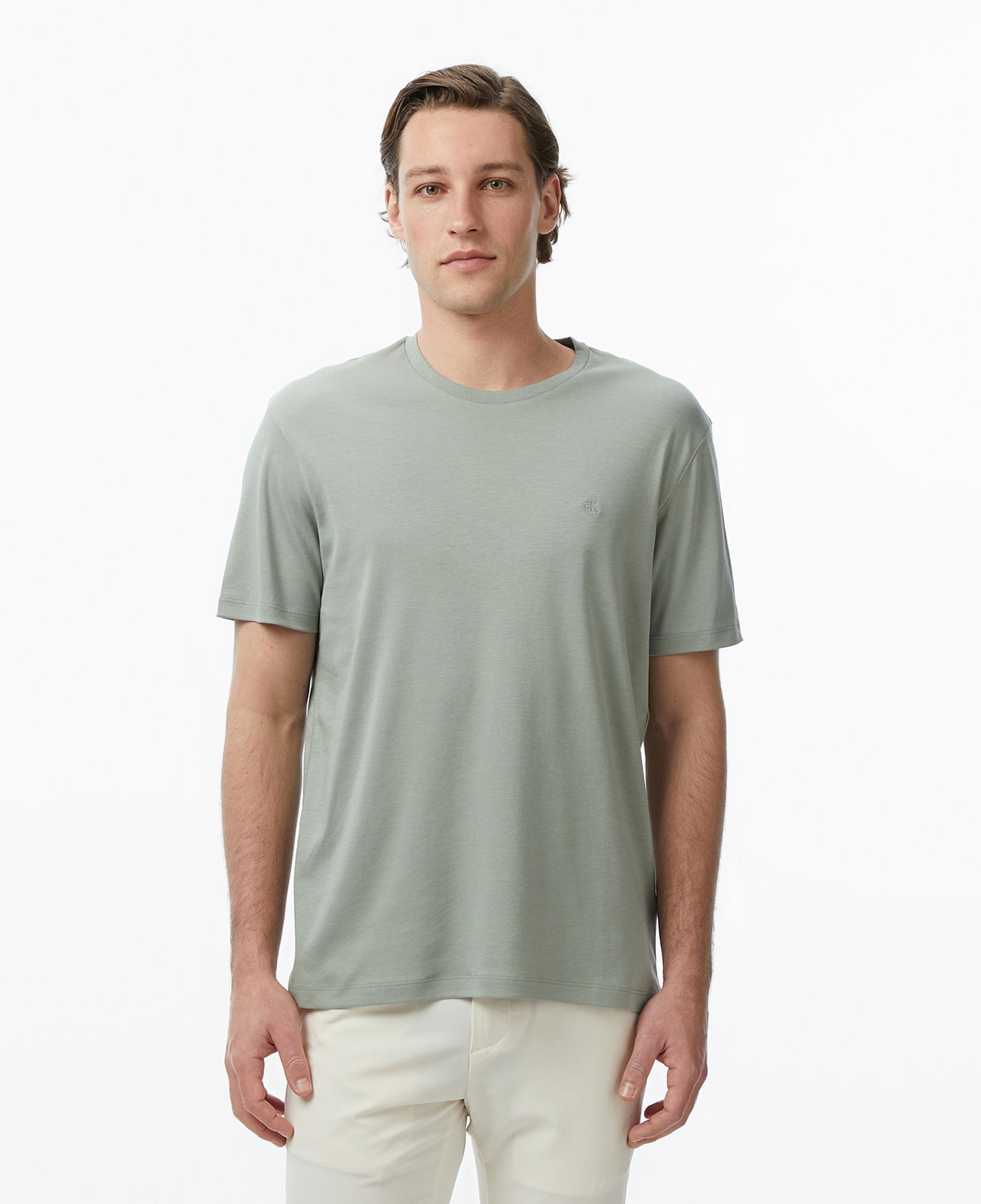 Calvin Klein Supima Chest Emblem Crewneck Erkek Bej T-Shirt