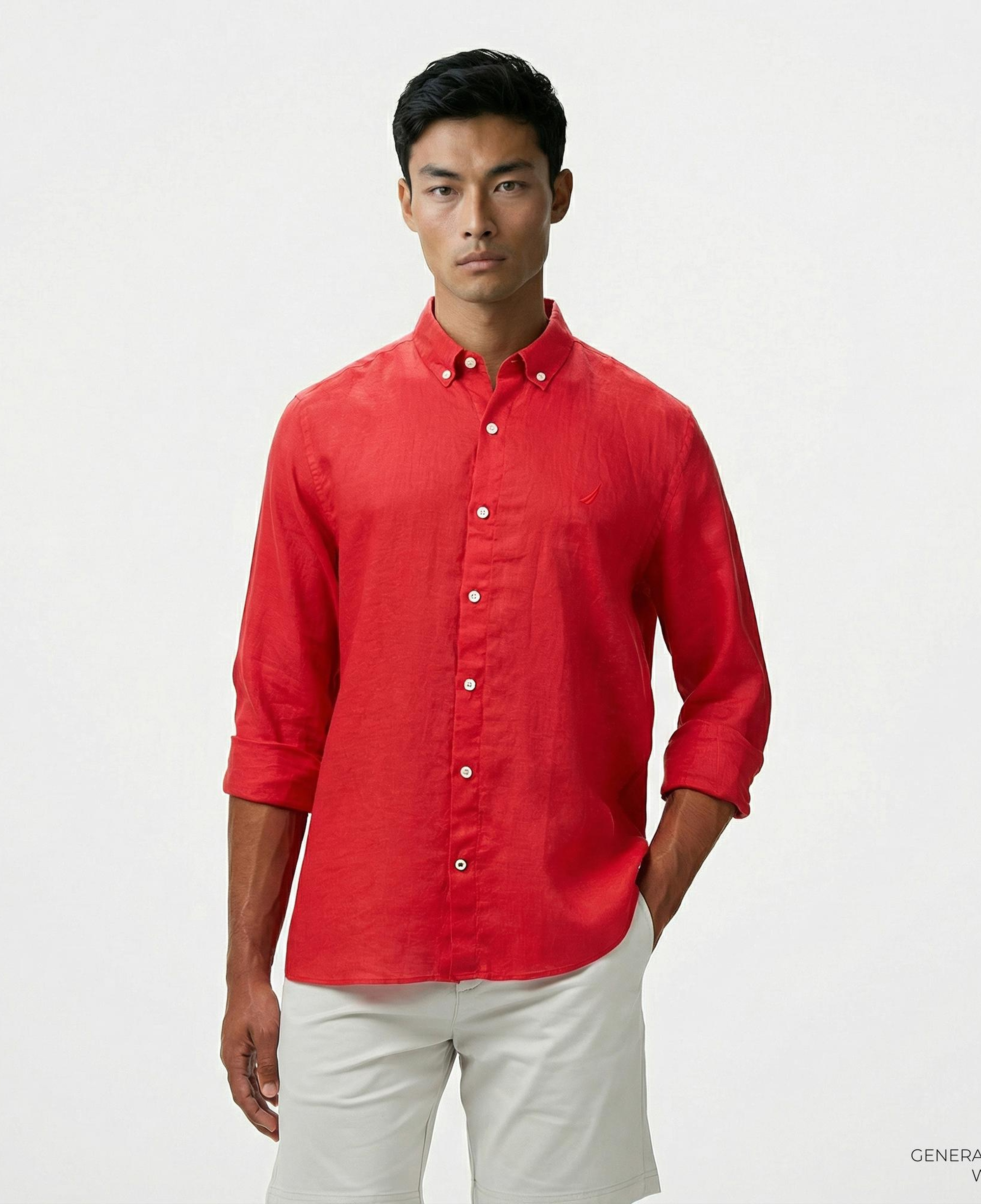 Nautica Erkek Kırmızı Classic Fit Keten Gömlek