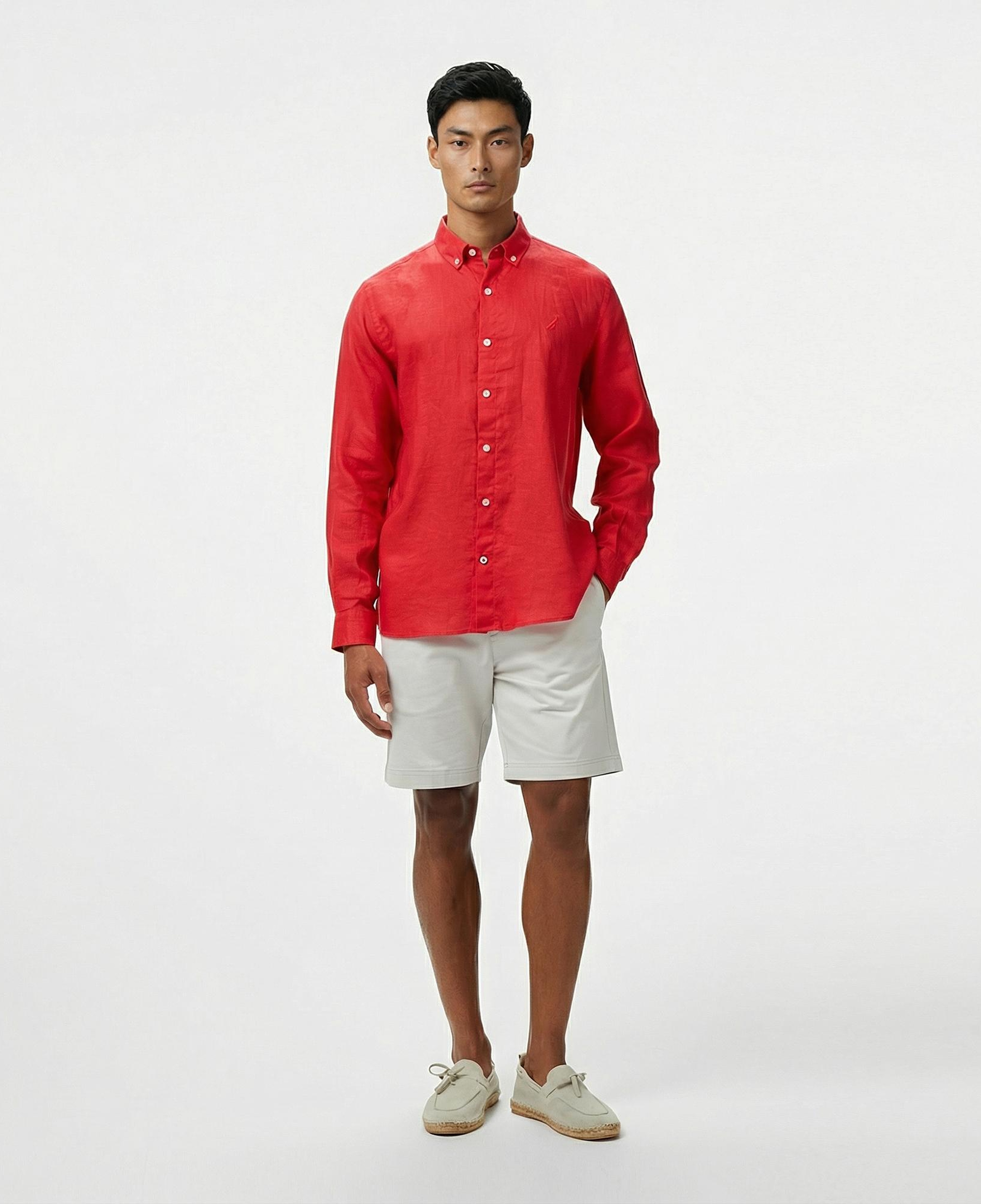Nautica Erkek Kırmızı Classic Fit Keten Gömlek