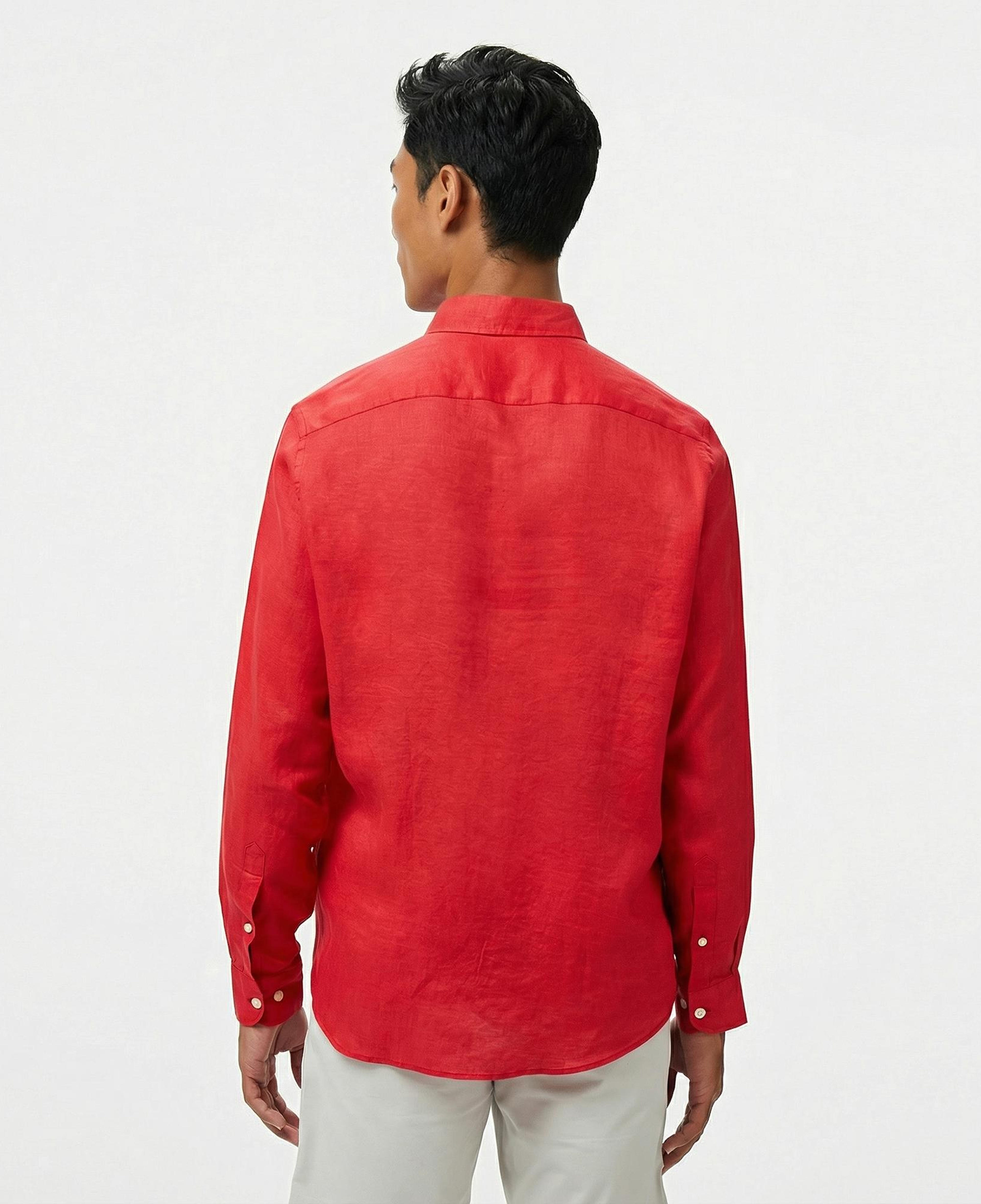 Nautica Erkek Kırmızı Classic Fit Keten Gömlek