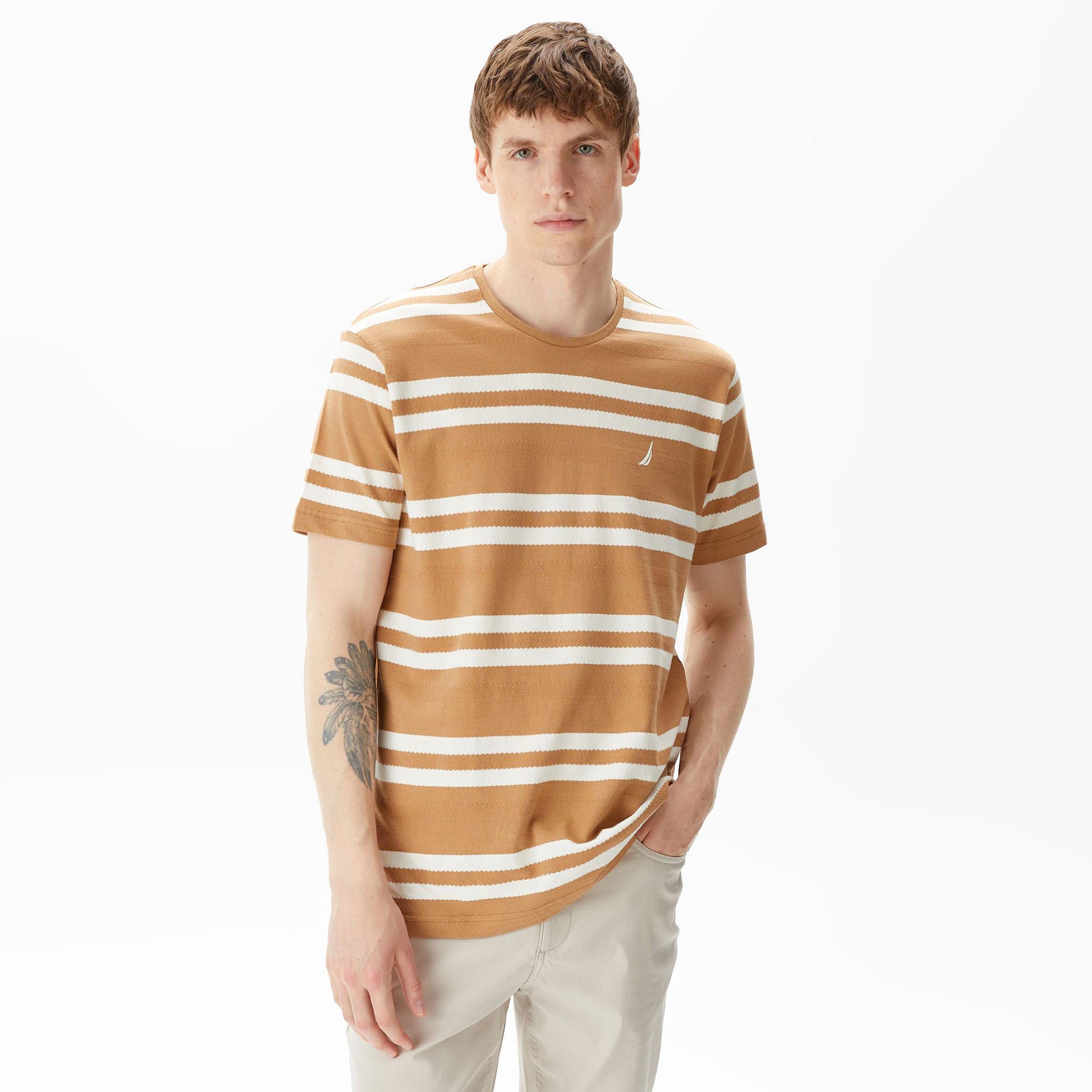 Nautica Erkek Bej Standart Fit Kısa Kollu Çizgili T-Shirt