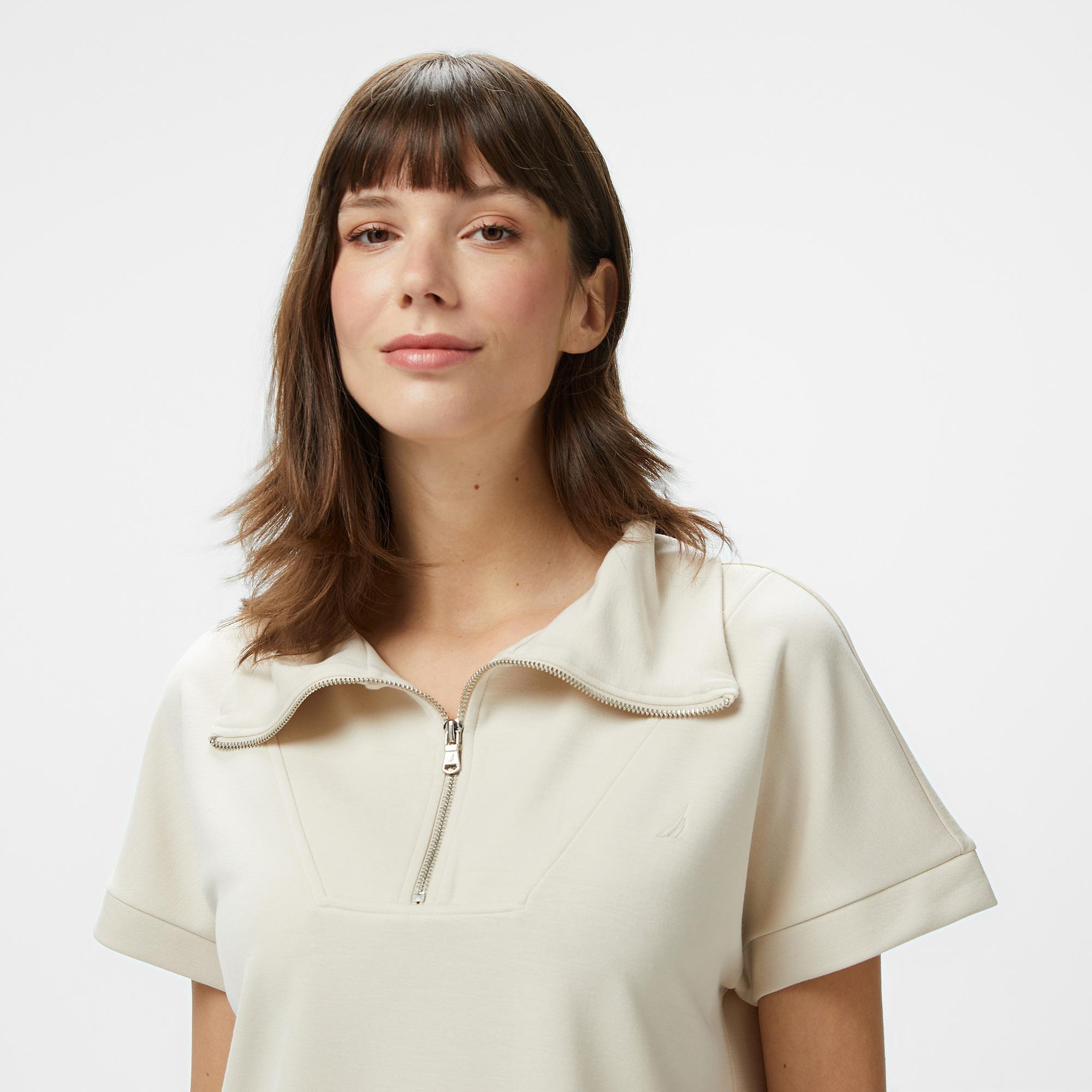 Nautica Kadın Krem Rengi Regular Fit Dik Yaka Sweatshirt