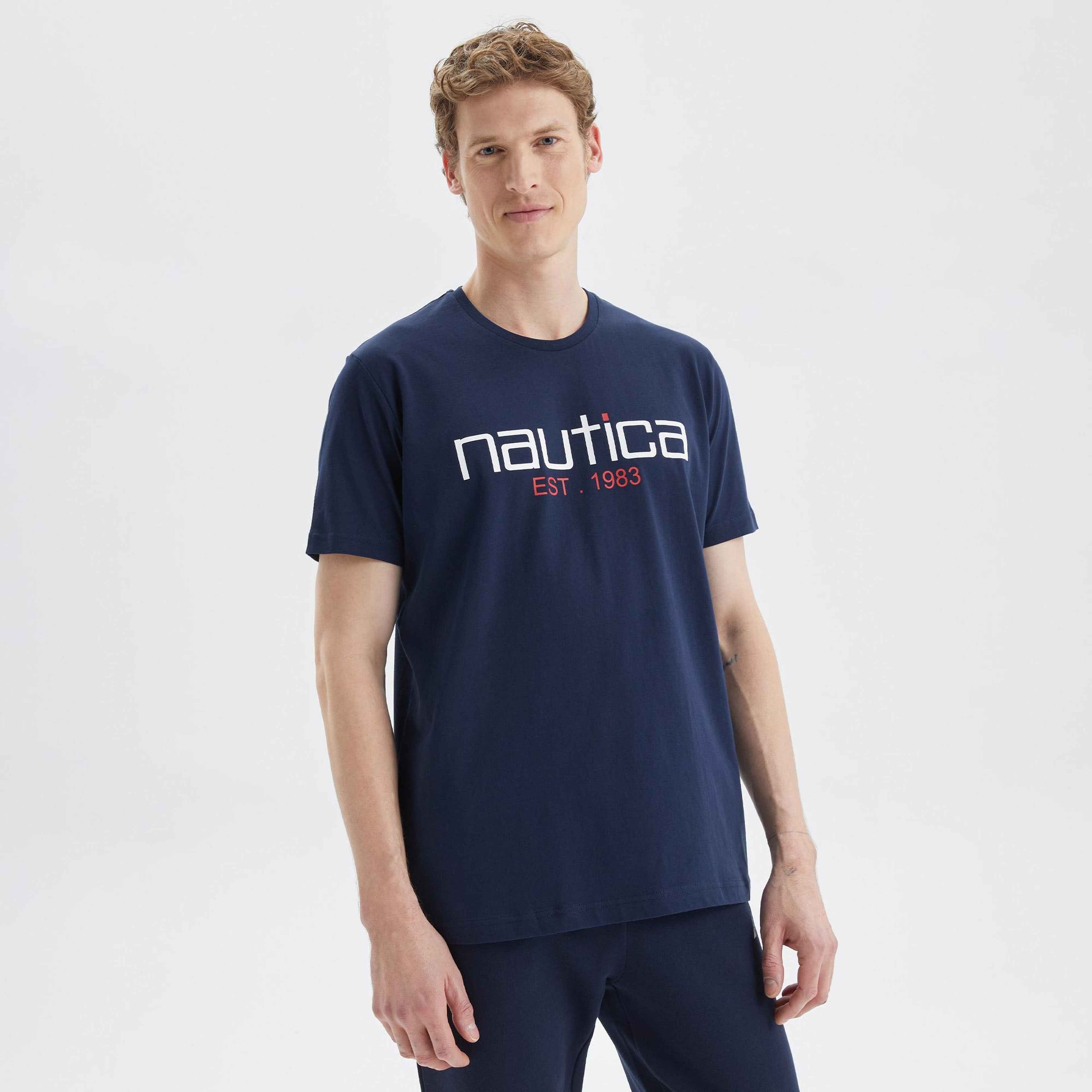 Nautica Erkek Lacivert Standart Fit Desenli T-Shirt