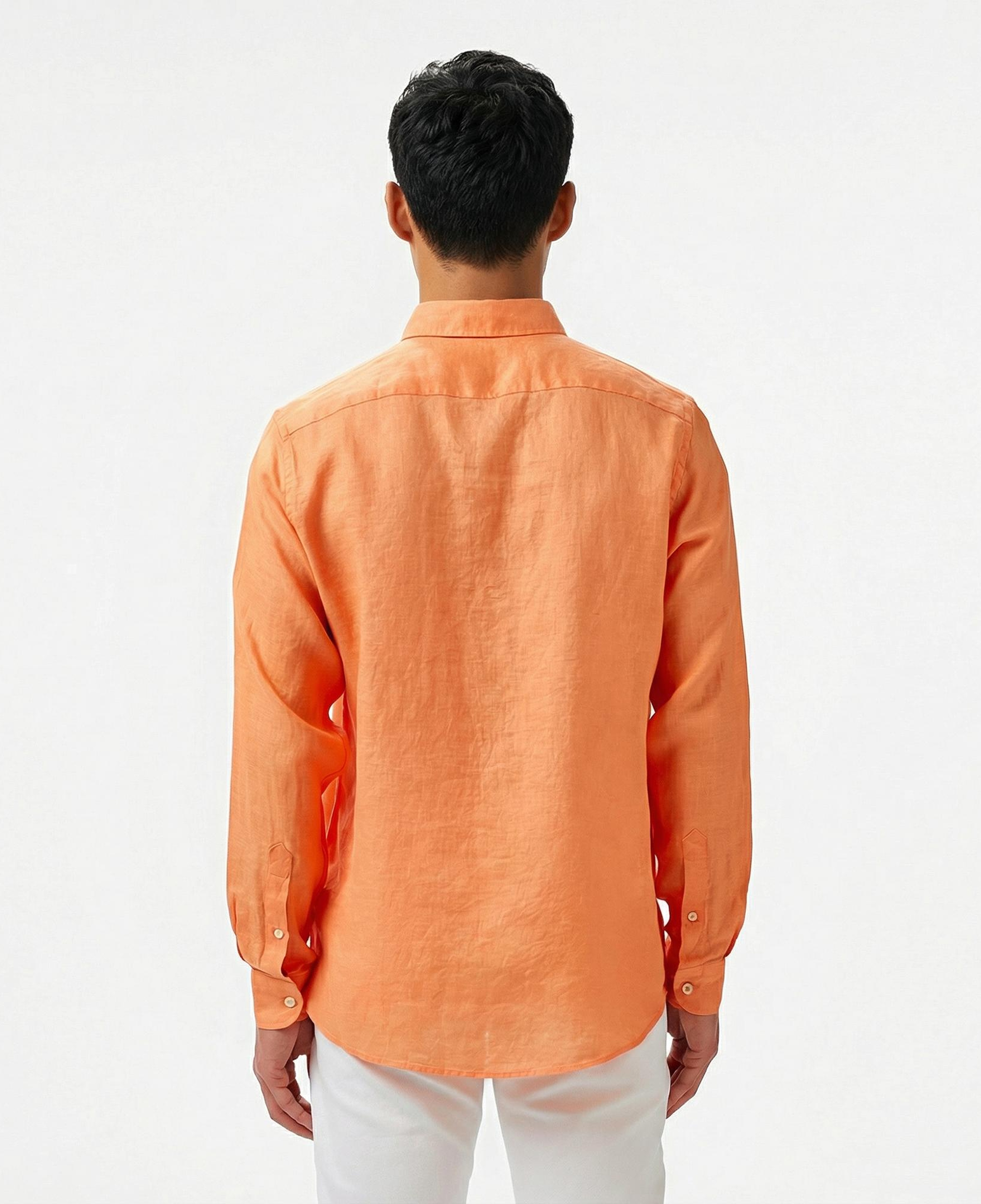 Nautica Erkek Turuncu Classic Fit Keten Gömlek