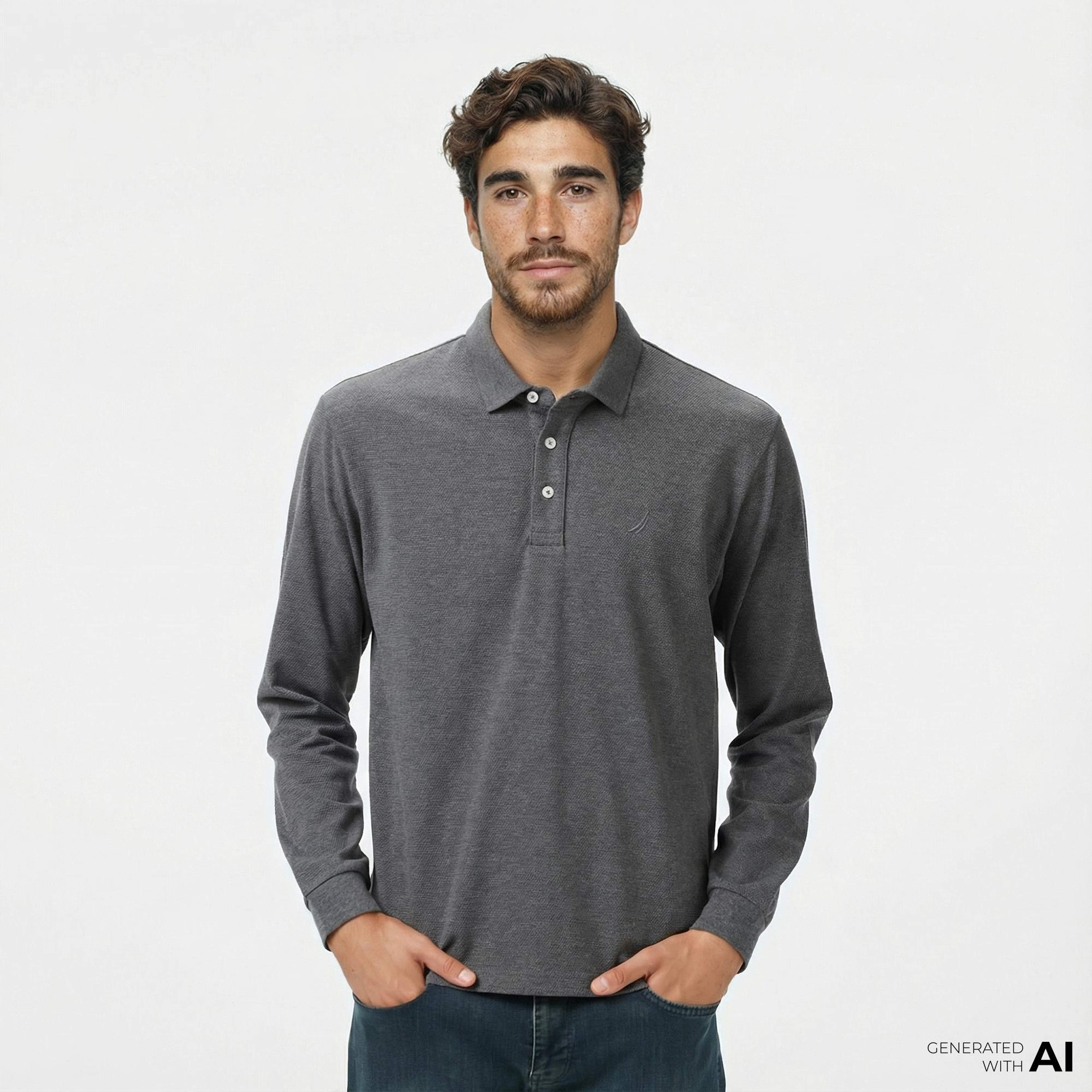 Nautica Erkek Gri Classic Fit Uzun Kollu Polo Yaka T-Shirt