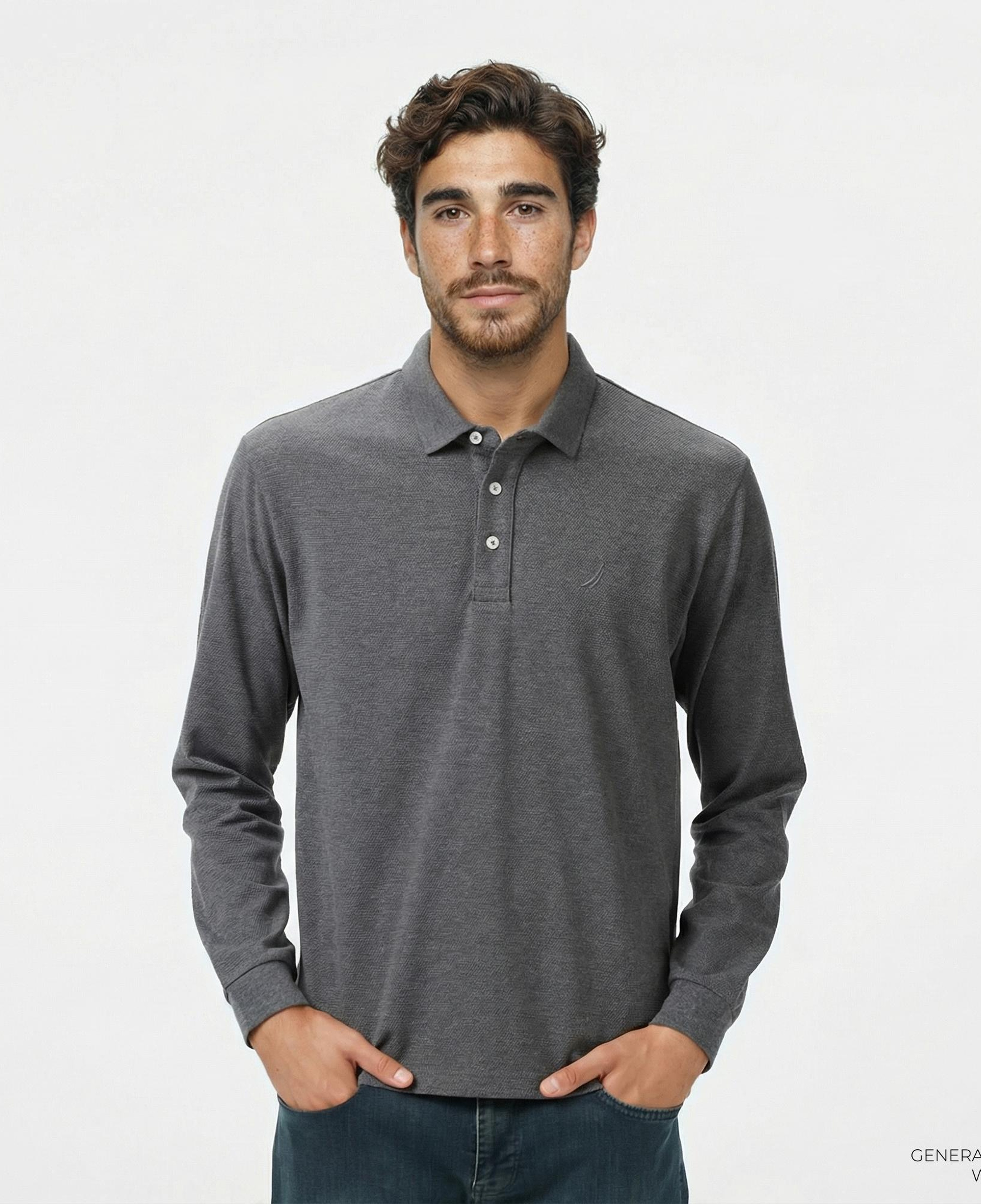 Nautica Erkek Gri Classic Fit Uzun Kollu Polo Yaka T-Shirt