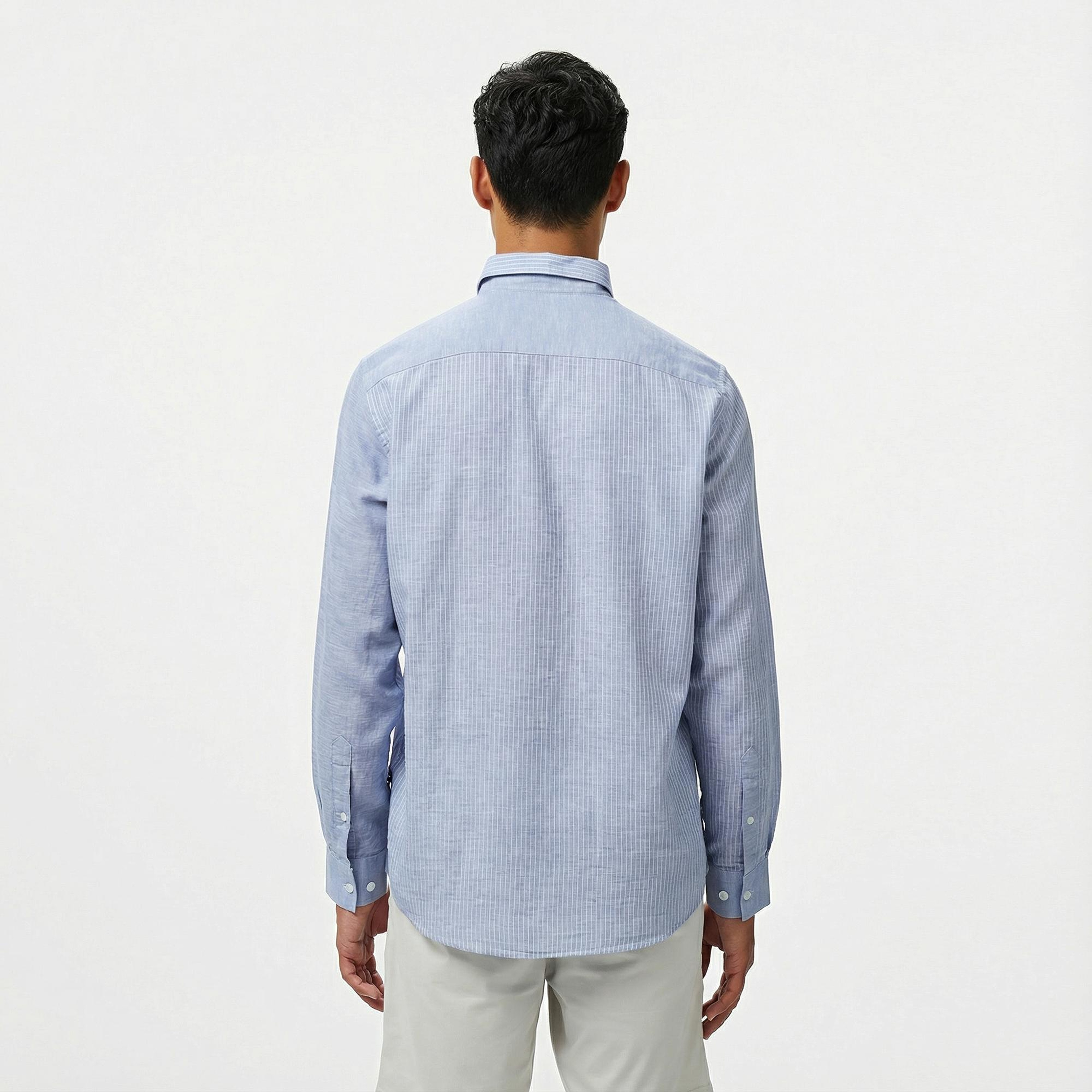 Nautica Erkek Mavi Classic Fit Çizgili Gömlek