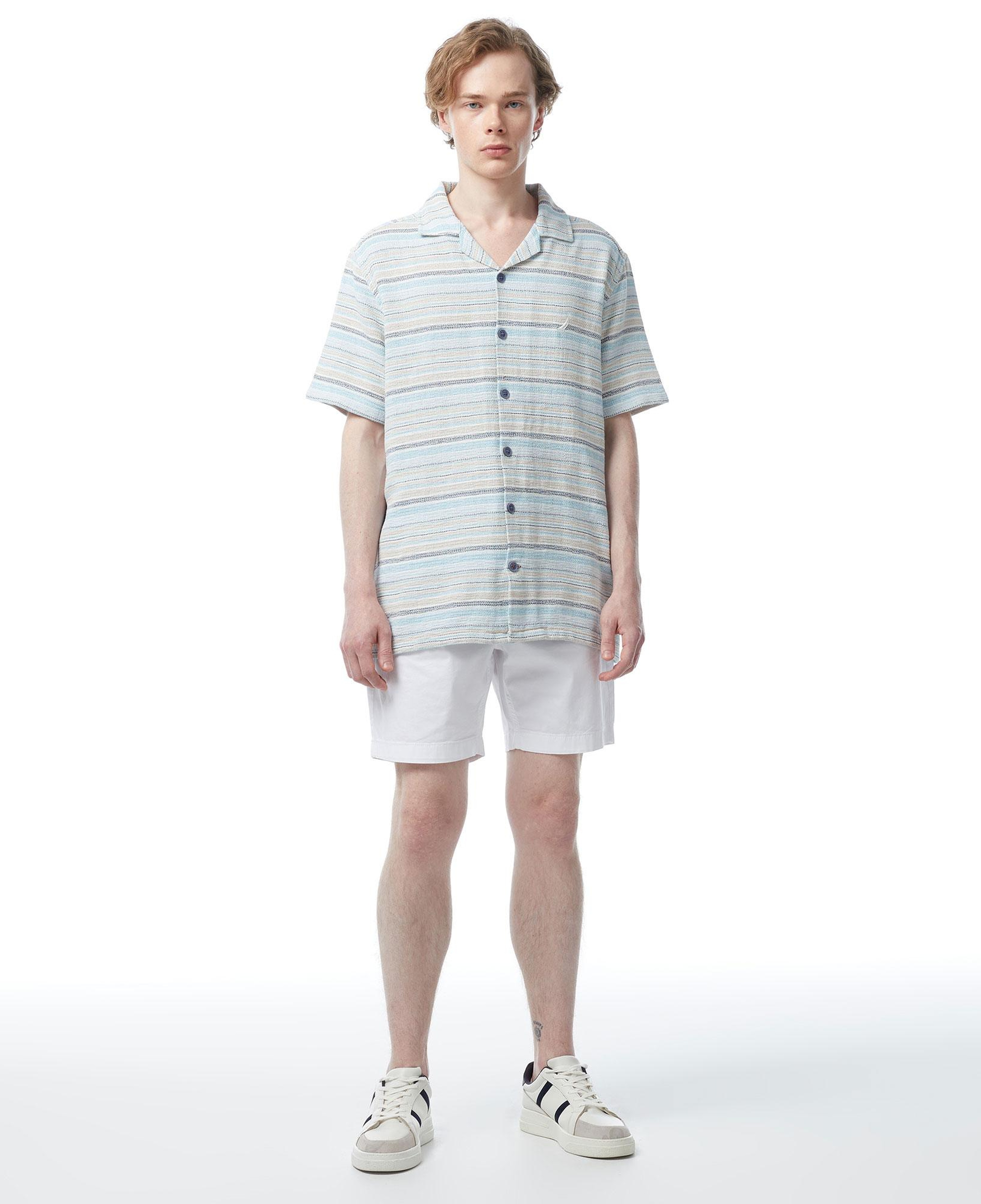 Nautica Erkek Mavi Classic Fit Kısa Kollu Çizgili Gömlek