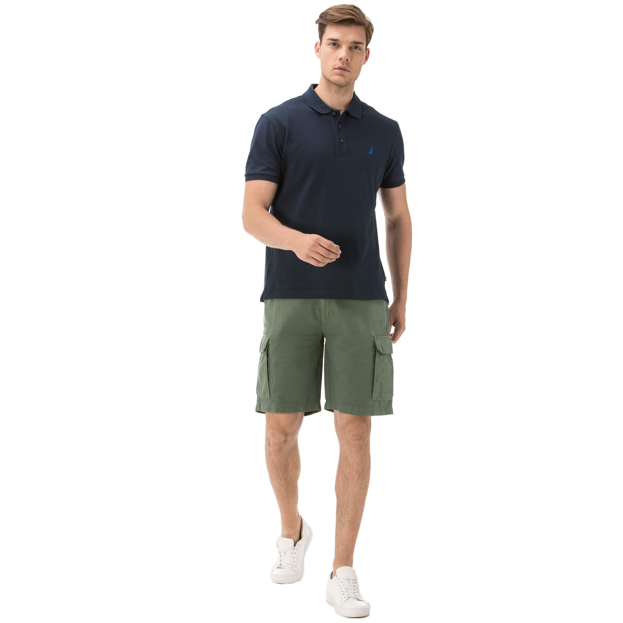 Nautica Erkek Yeşil Keten Kargo Bermuda Şort