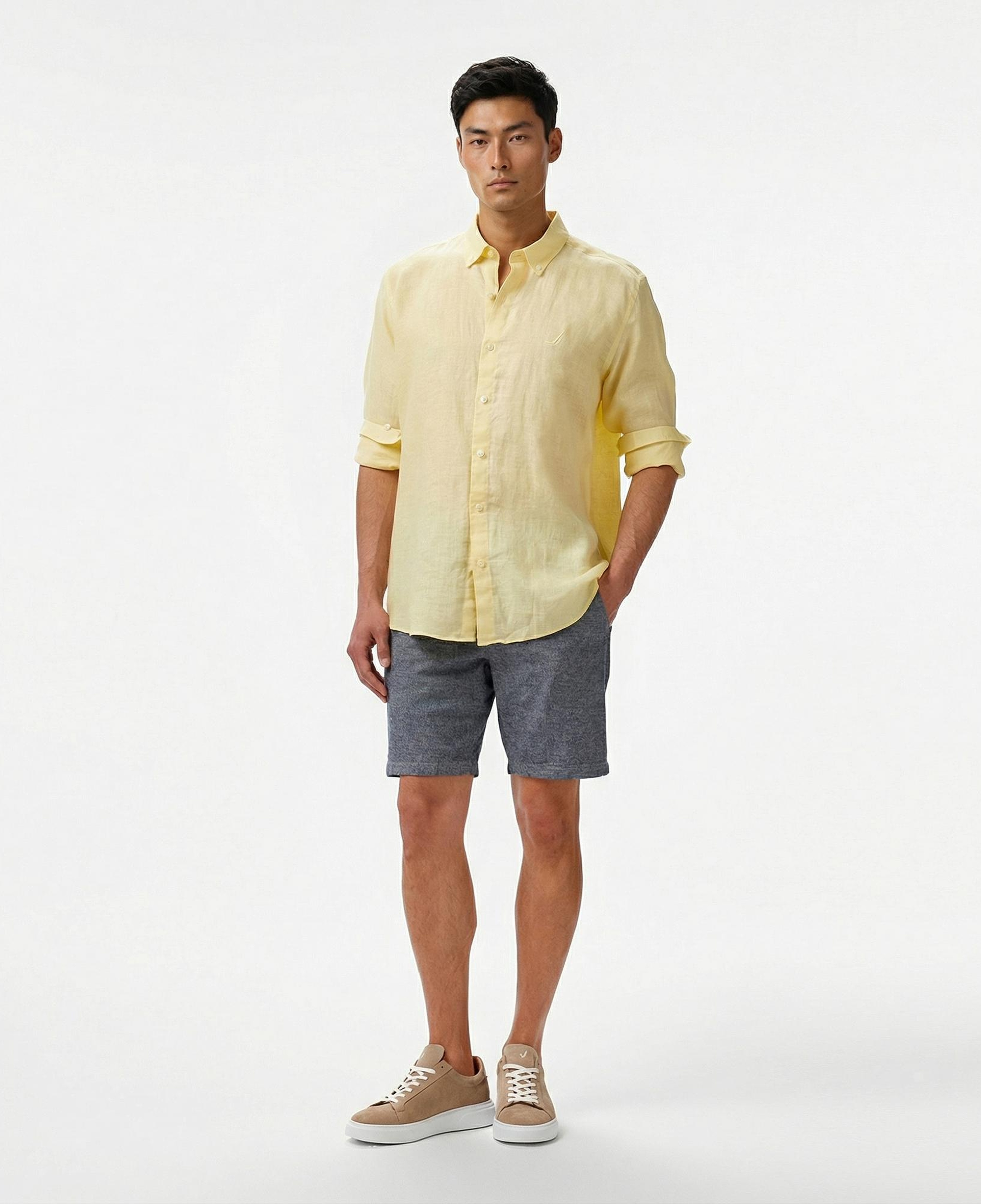Nautica Erkek Sarı Classic Fit Keten Gömlek