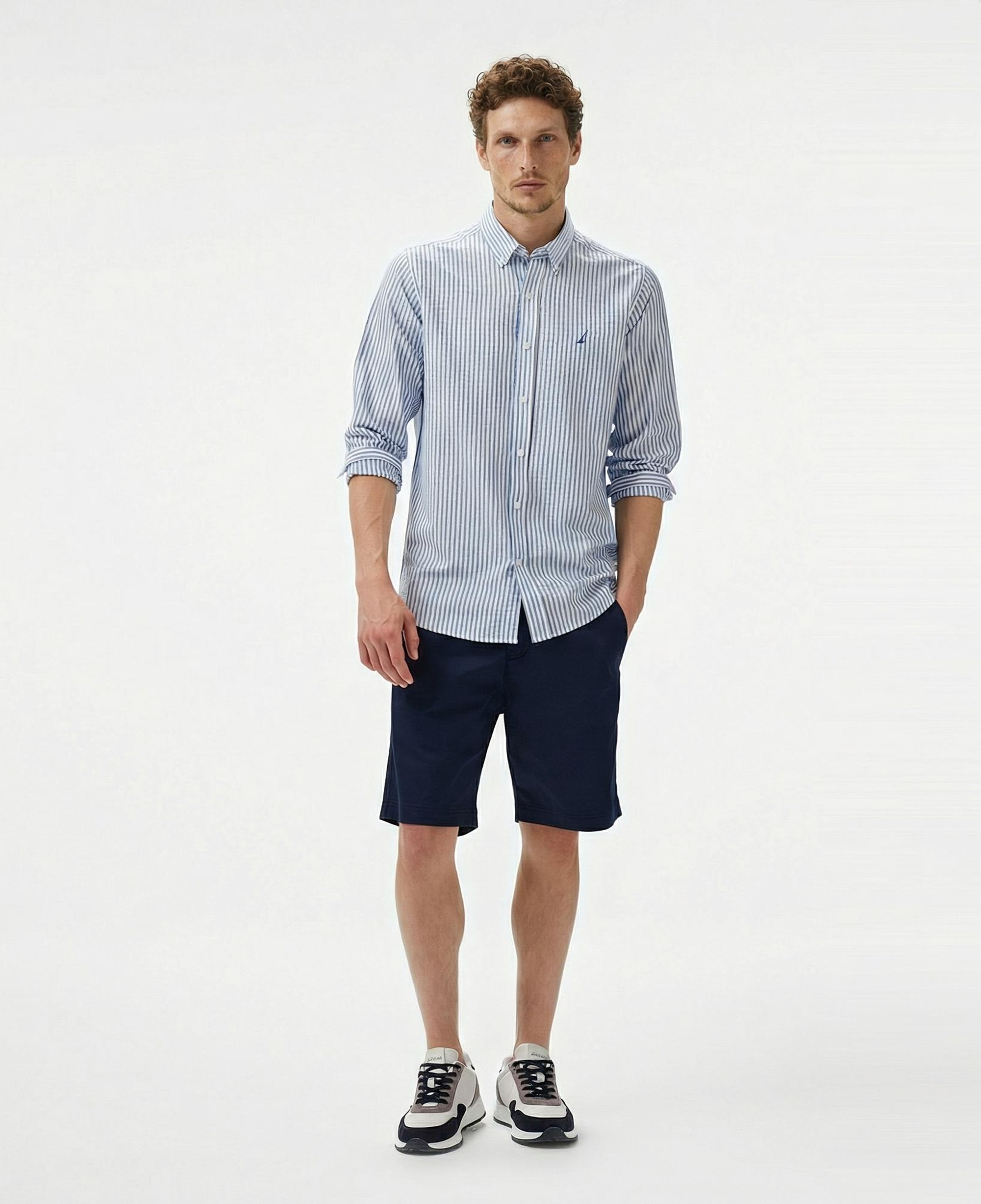 Nautica Erkek Mavi Classic Fit Çizgili Gömlek