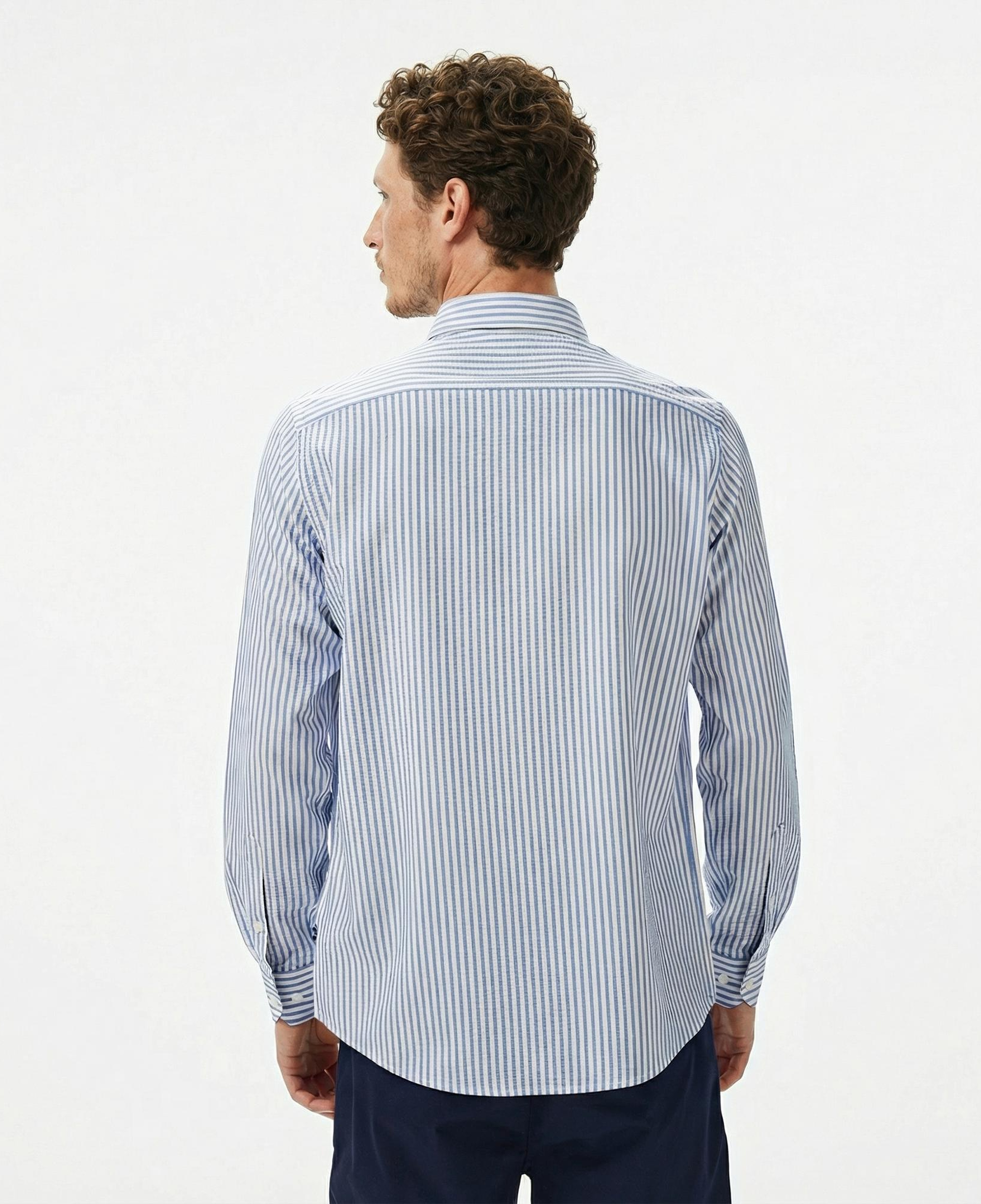Nautica Erkek Mavi Classic Fit Çizgili Gömlek