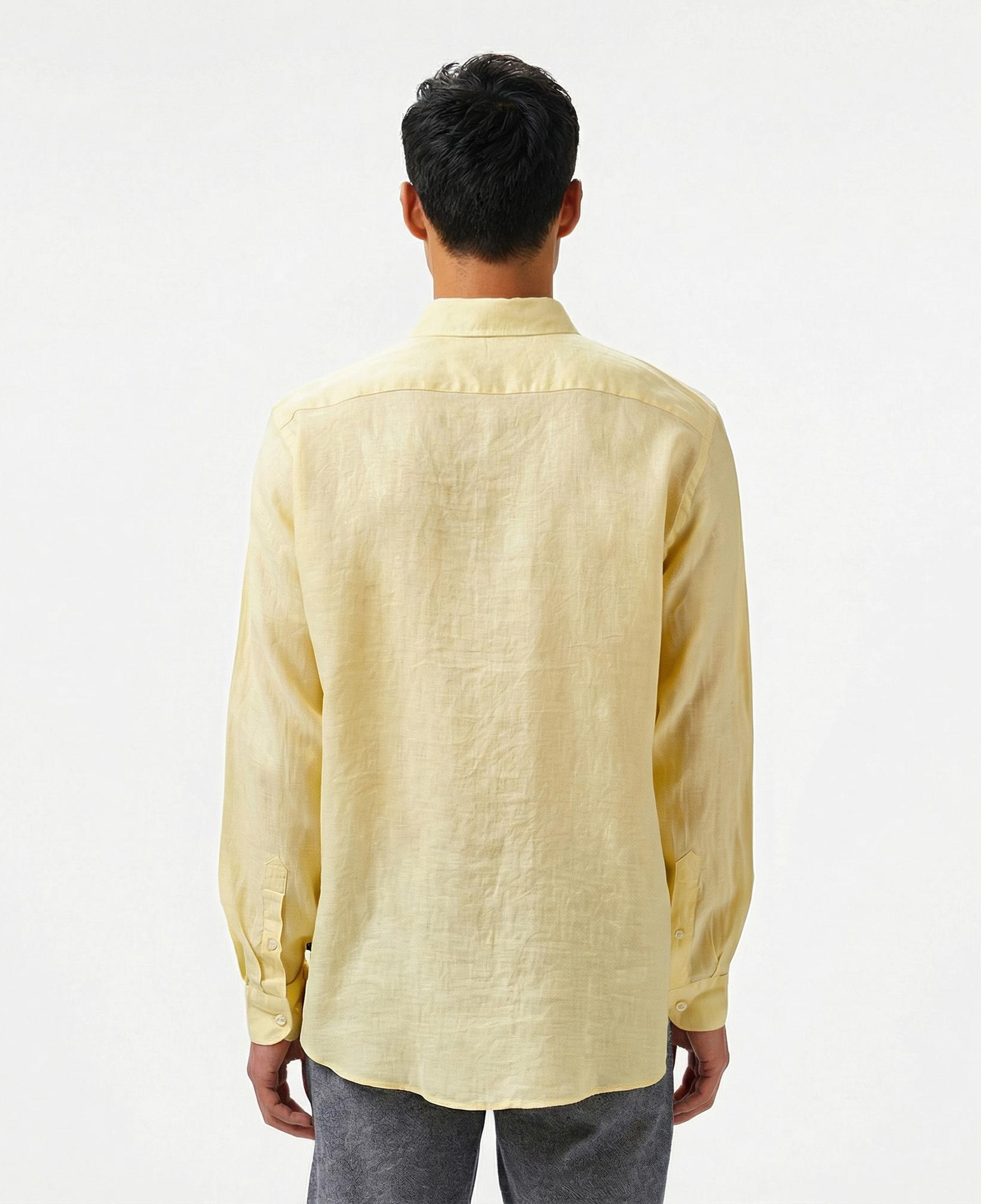 Nautica Erkek Sarı Classic Fit Keten Gömlek