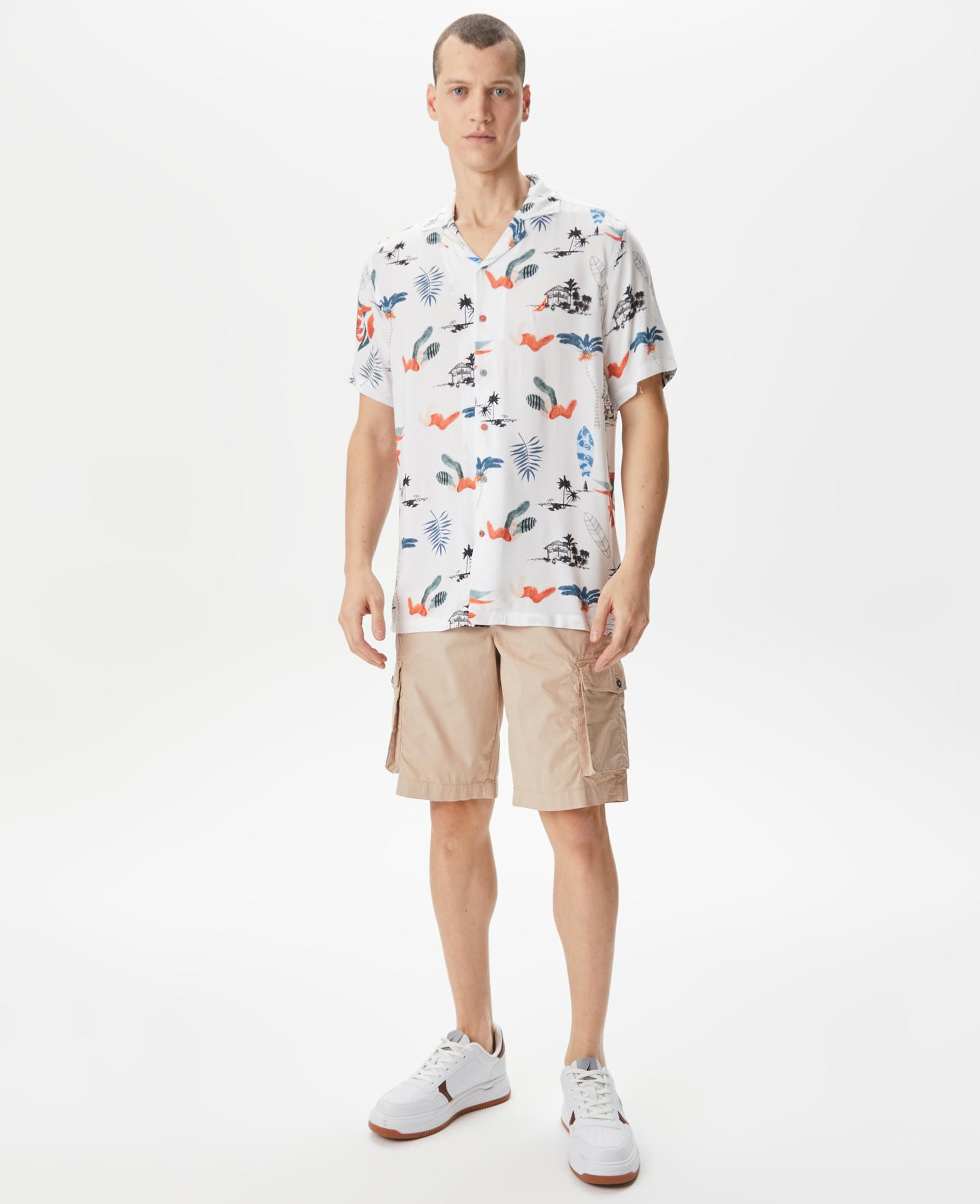 Nautica Erkek Beyaz Classic Fit Kısa Kollu Desenli Gömlek