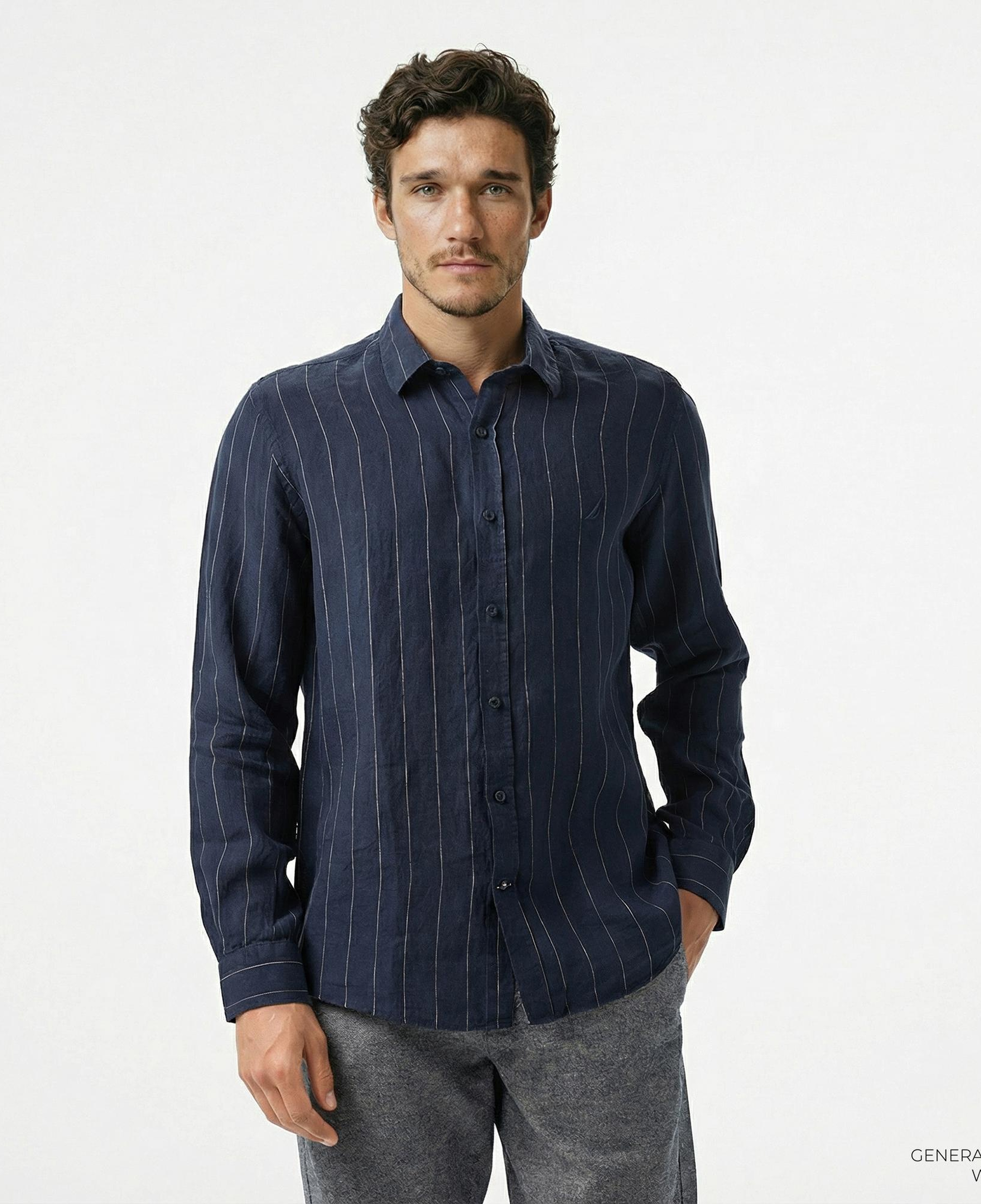 Nautica Erkek Lacivert Classic Fit Çizgili Gömlek