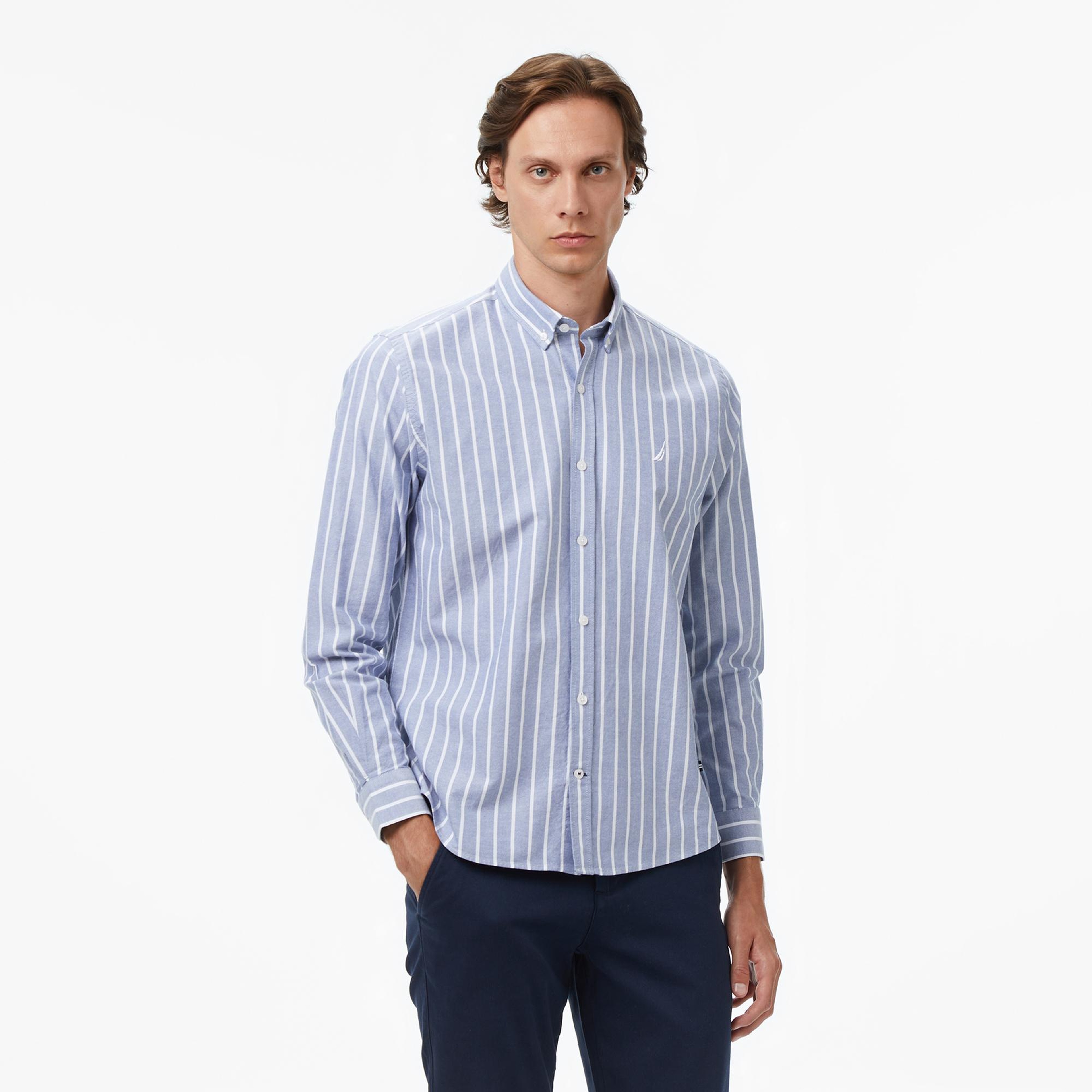 Nautica Erkek Lacivert Classic Fit Çizgili Gömlek