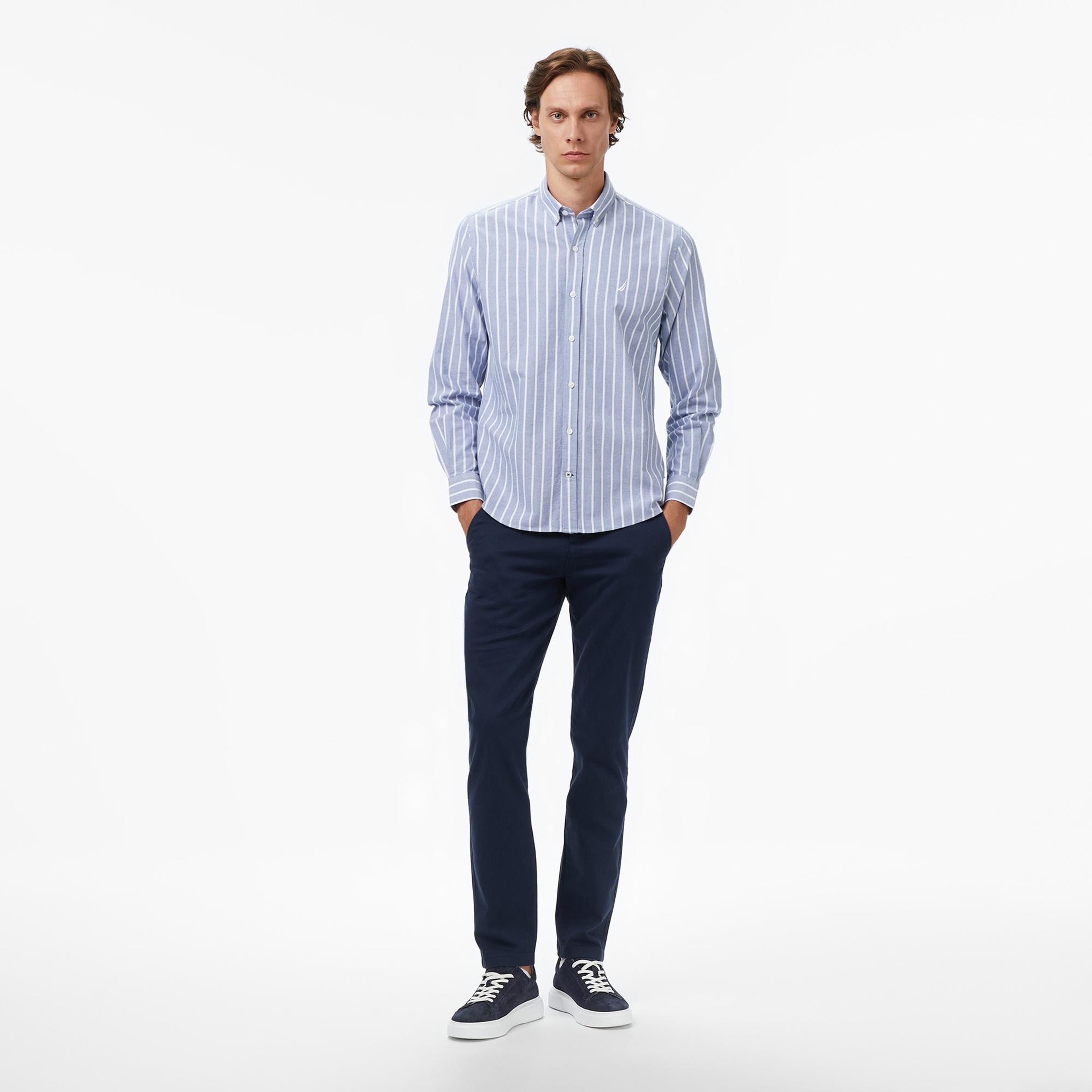 Nautica Erkek Lacivert Classic Fit Çizgili Gömlek