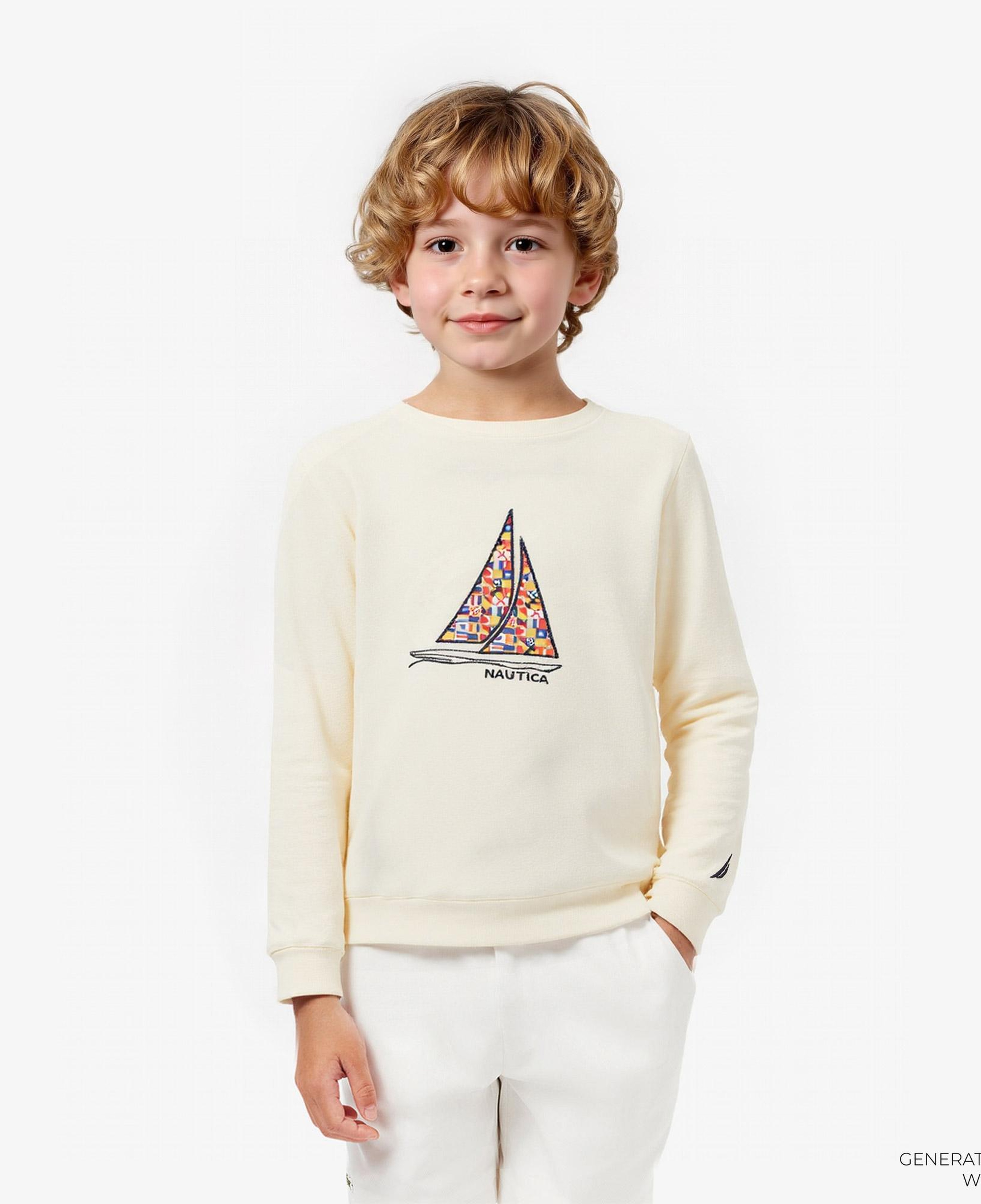 Nautica Erkek Çocuk Krem Rengi Regular Fit Baskılı Sweatshirt