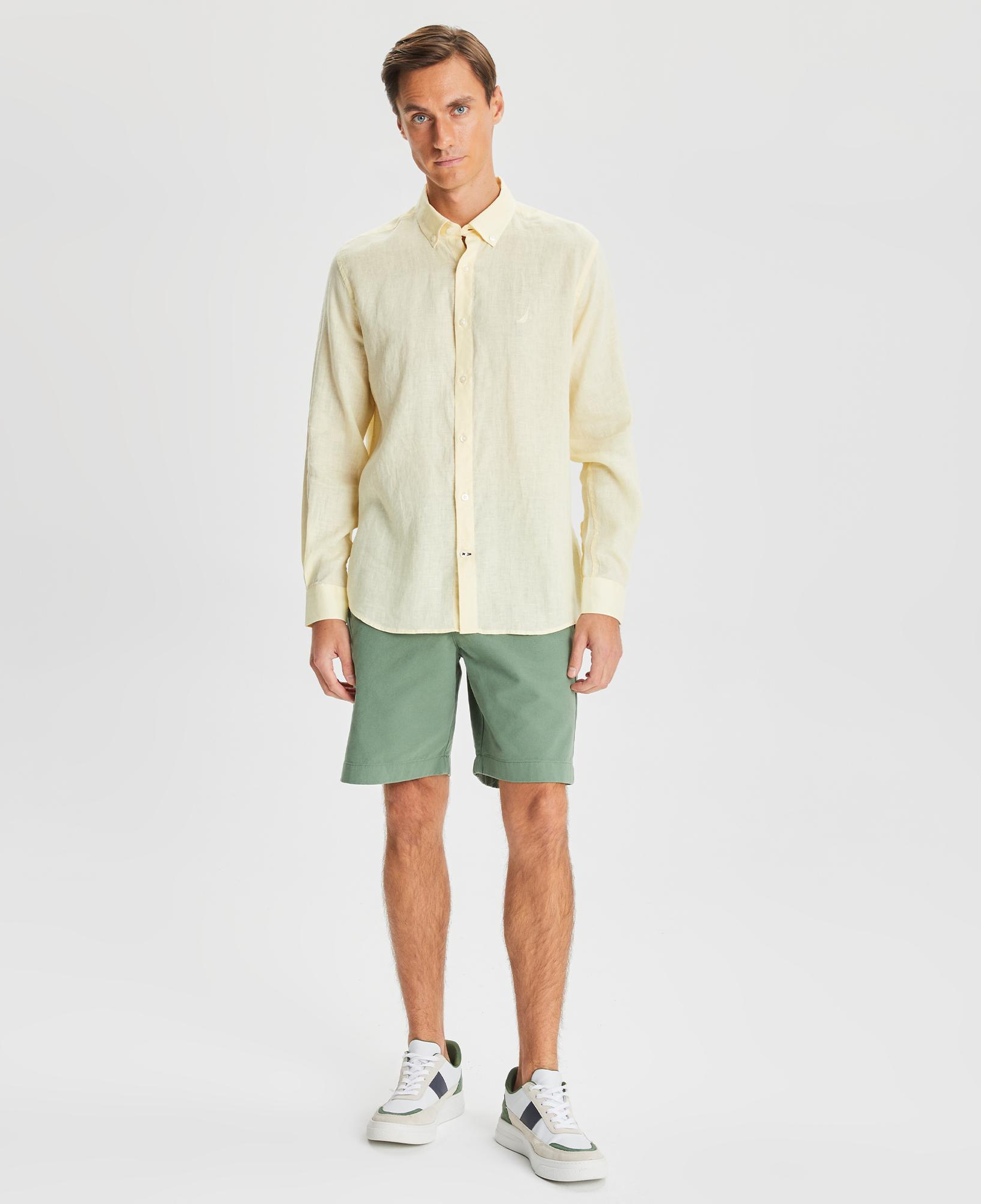 Nautica Erkek Sarı Classic Fit Uzun Kollu Keten Gömlek