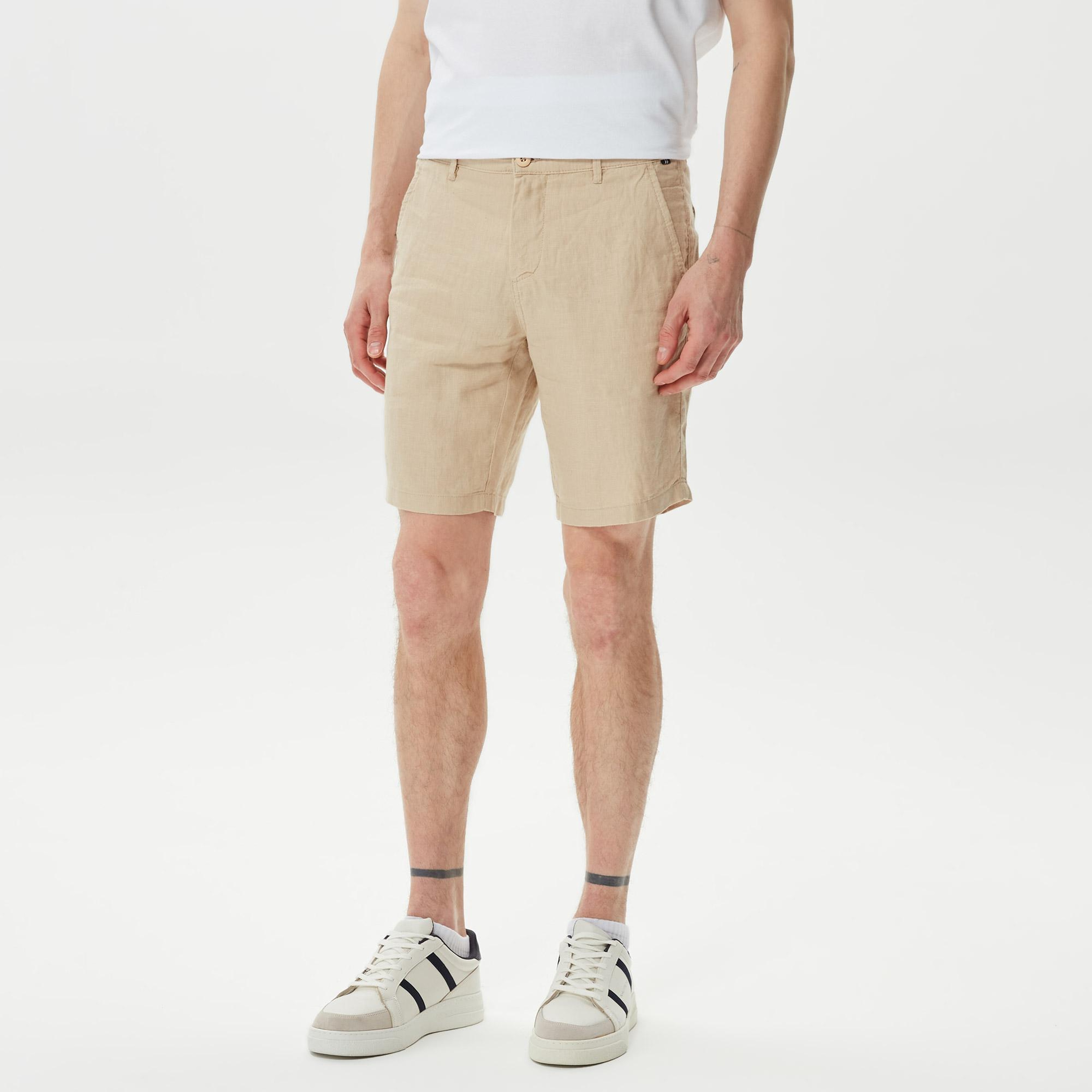 Nautica Erkek Krem Rengi Keten Bermuda