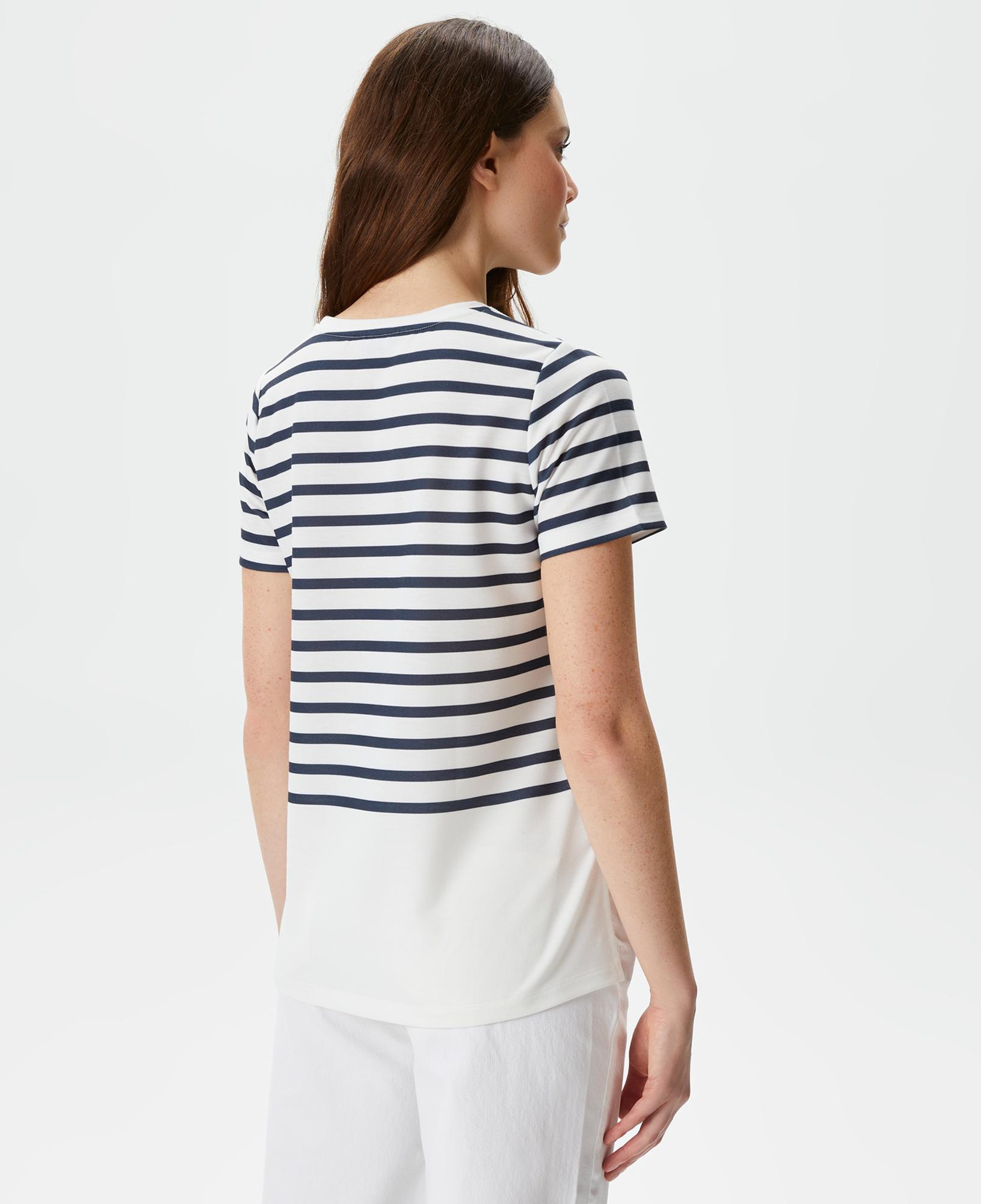 Nautica Kadın Beyaz Regular Fit Çizgili T-Shirt