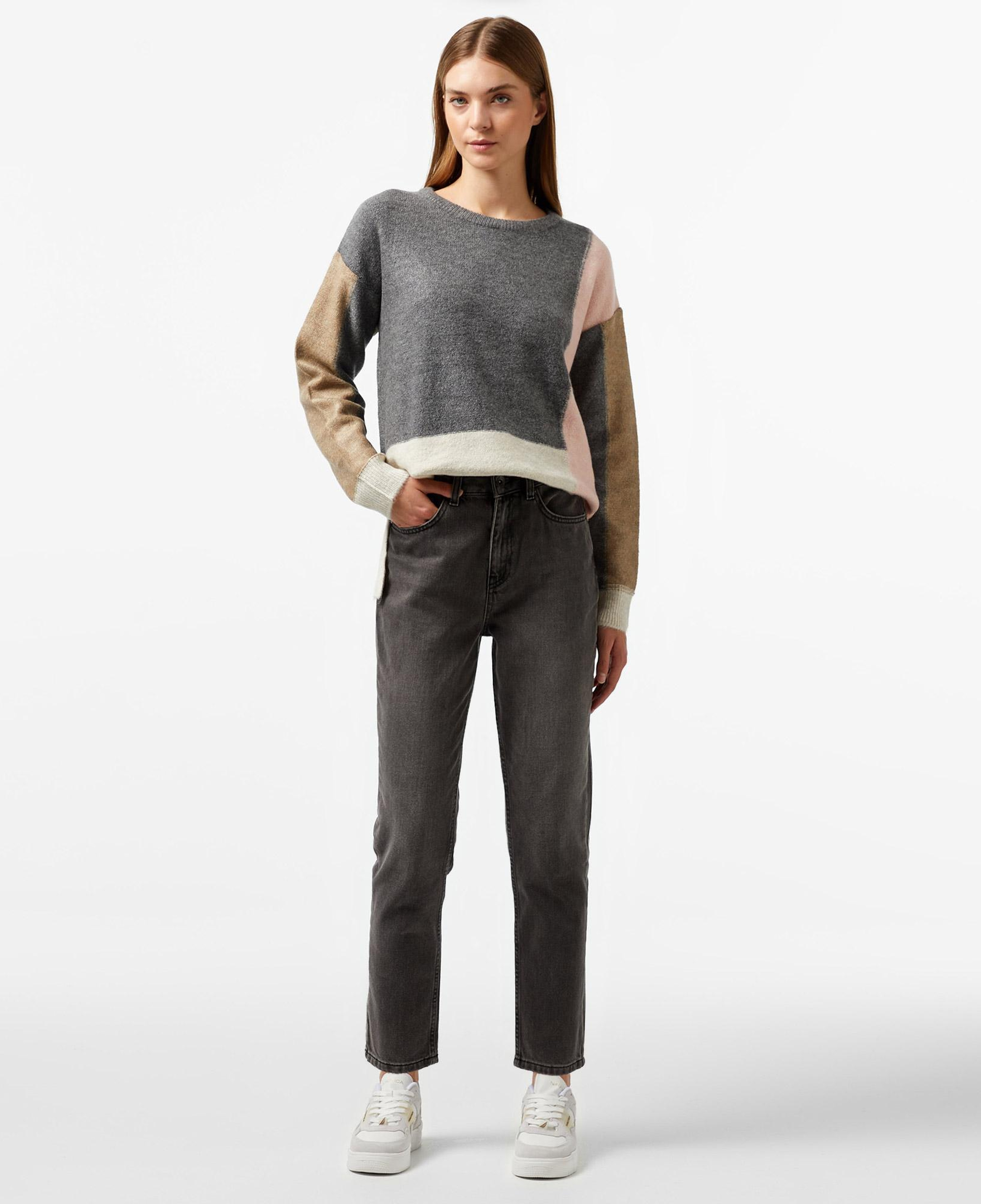 Nautica Kadın Gri Renk Bloklu Regular Fit Triko