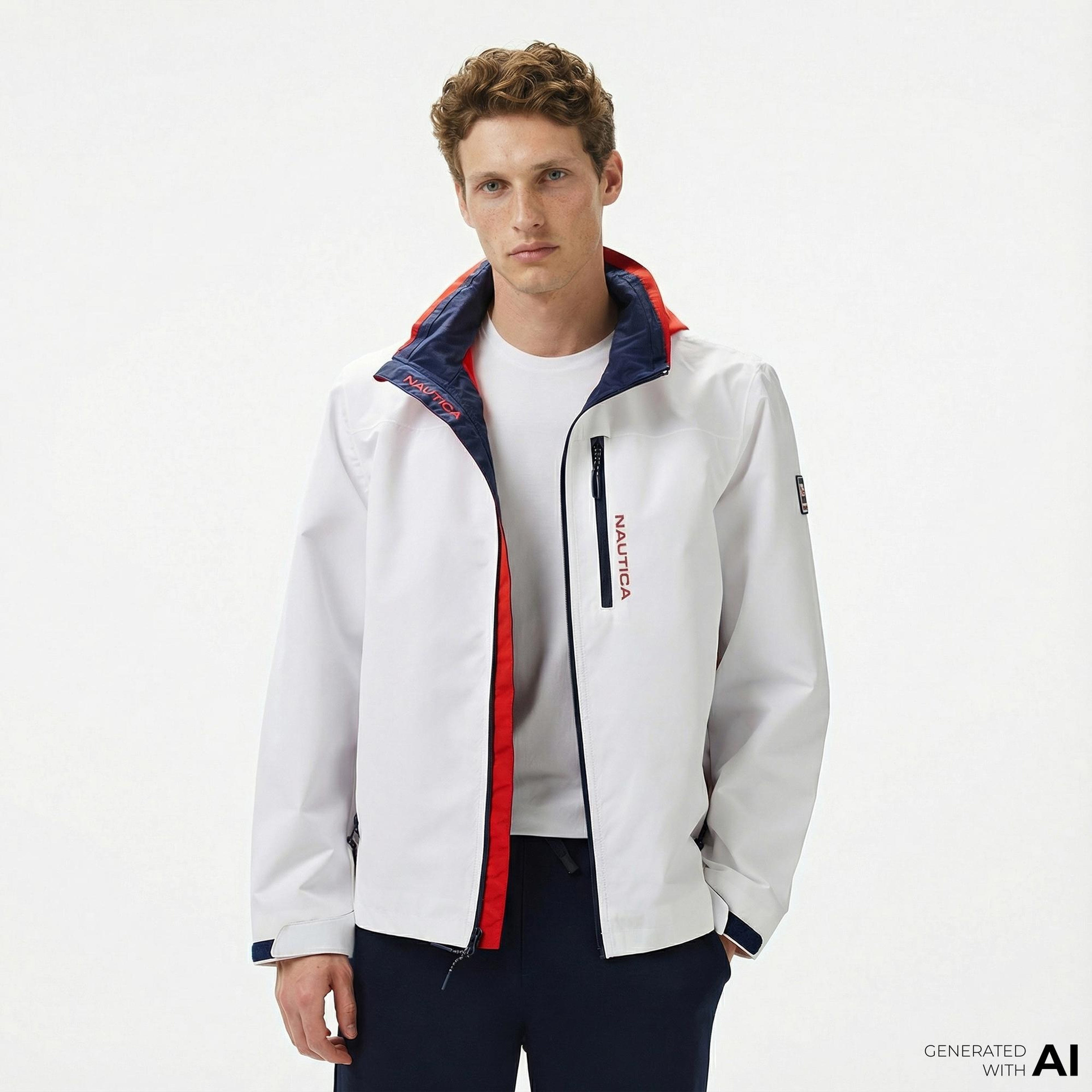 Nautica Erkek Beyaz Regular Fit Dik Yaka Mont