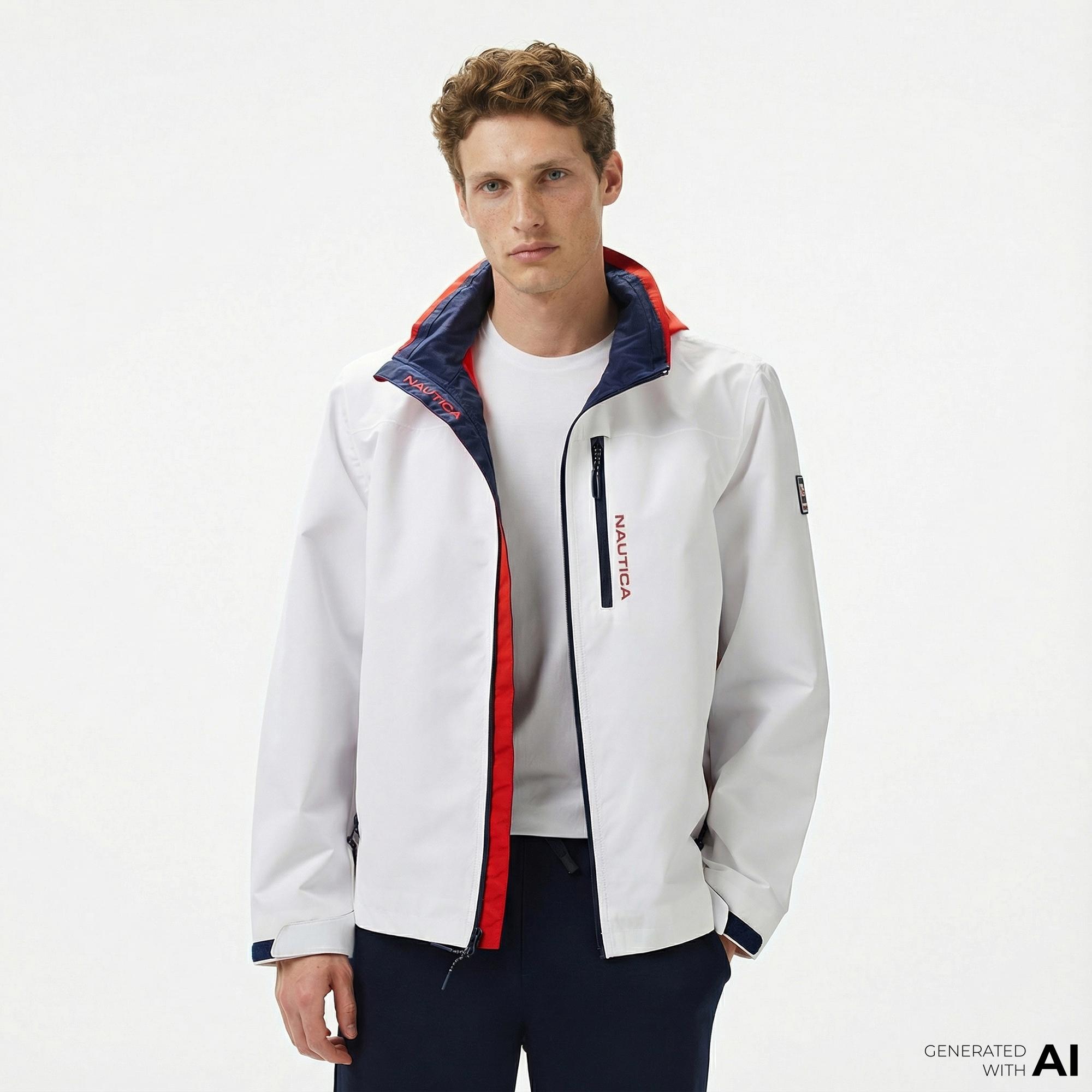 Nautica Erkek Beyaz Regular Fit Dik Yaka Mont