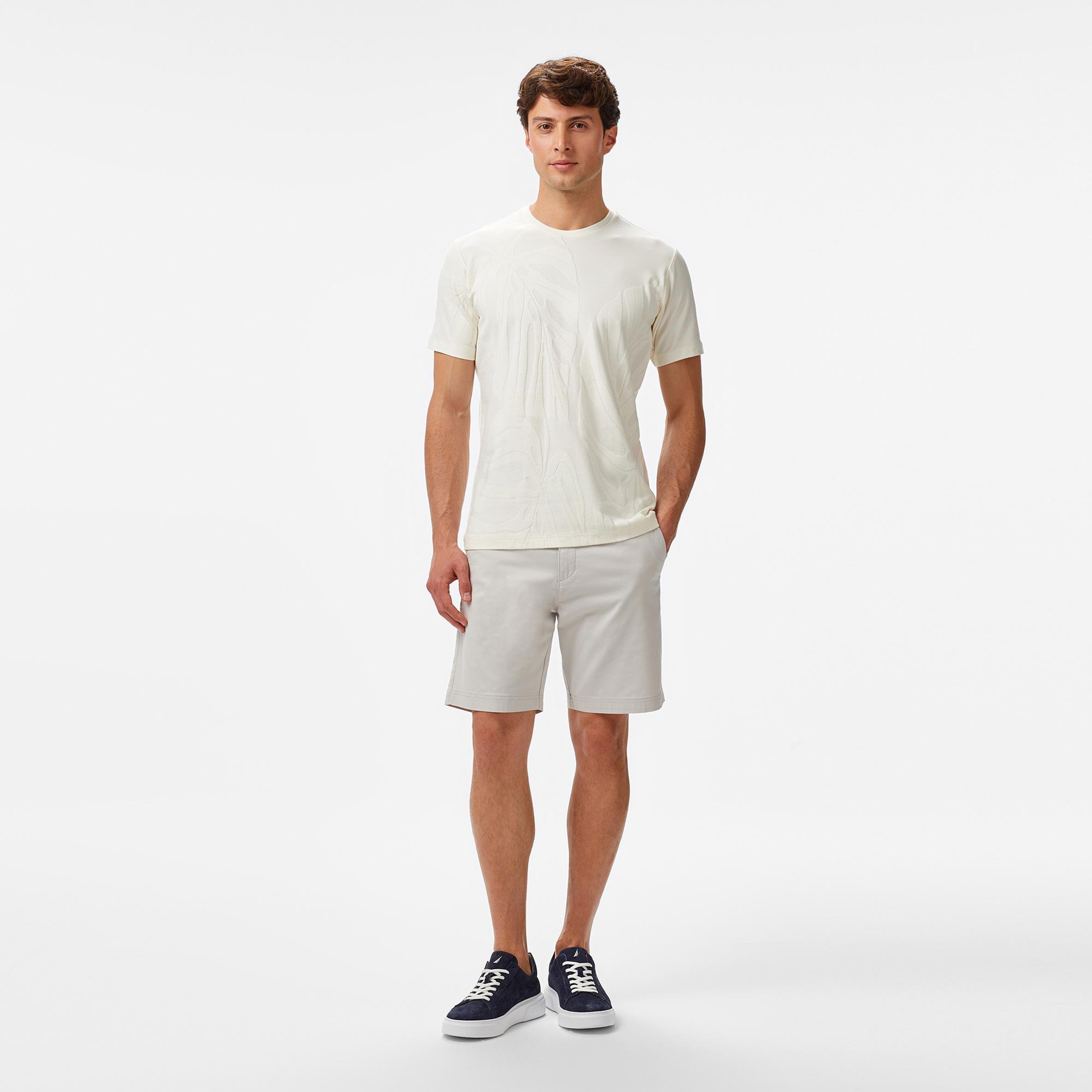 Nautica Erkek Krem Rengi Regular Fit Desenli T-Shirt